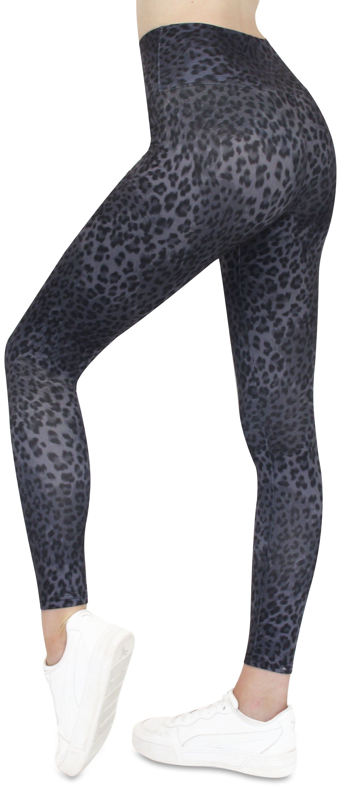 Frentree Leggings für Damen, Lange Sport Leggings, High Waist, Yoga Hose in vielen Farben, Laufhose mit hohem Komfort Leopard Lila