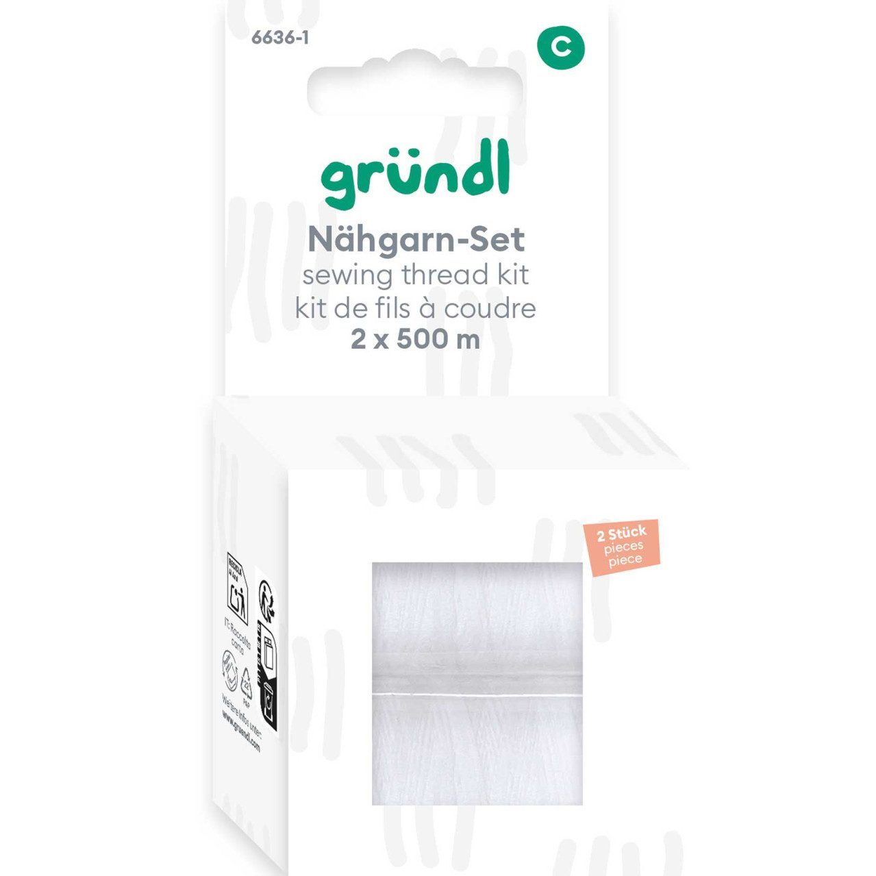 Gründl Bastelnaturmaterial Gründl Nähgarn-Set weiß 2 x 500 m