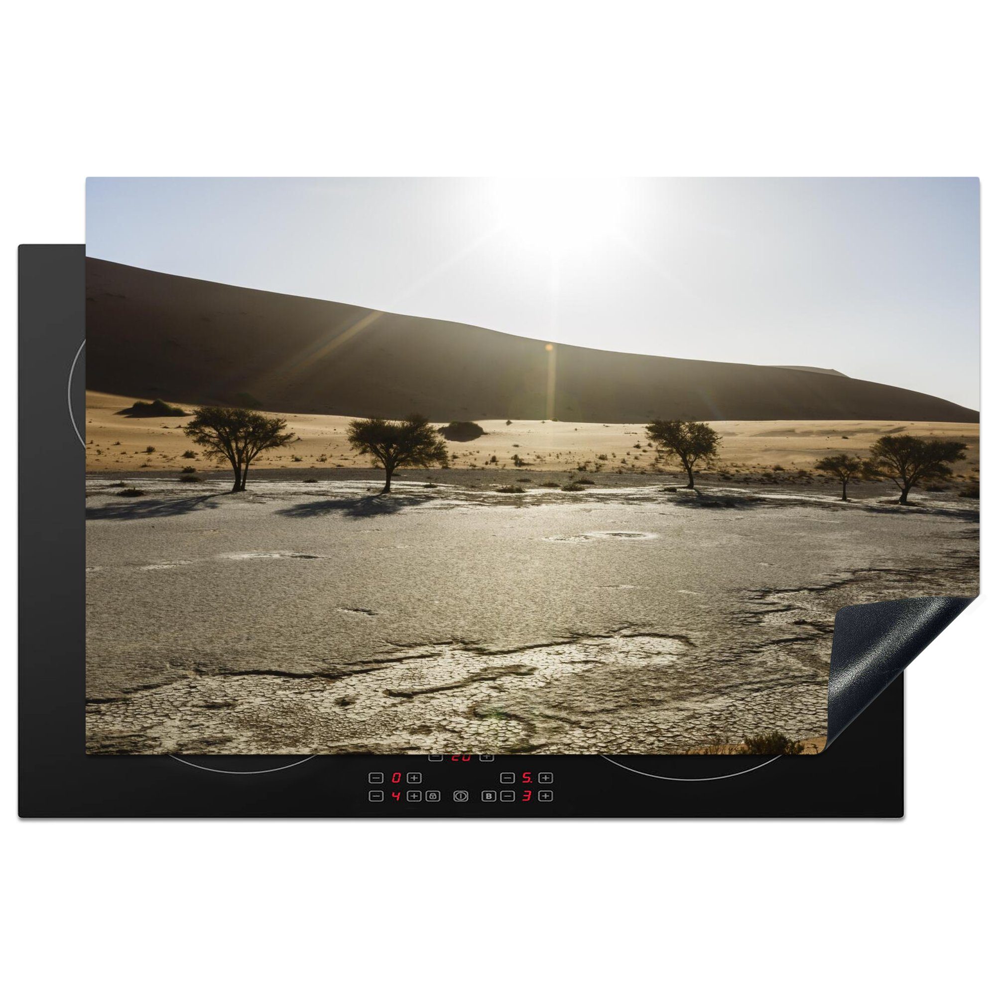 MuchoWow Herdblende-/Abdeckplatte Akazienbäume im African Dead Valley in Namibia, Vinyl, (1 tlg), 81x52 cm, Induktionskochfeld Schutz für die küche, Ceranfeldabdeckung