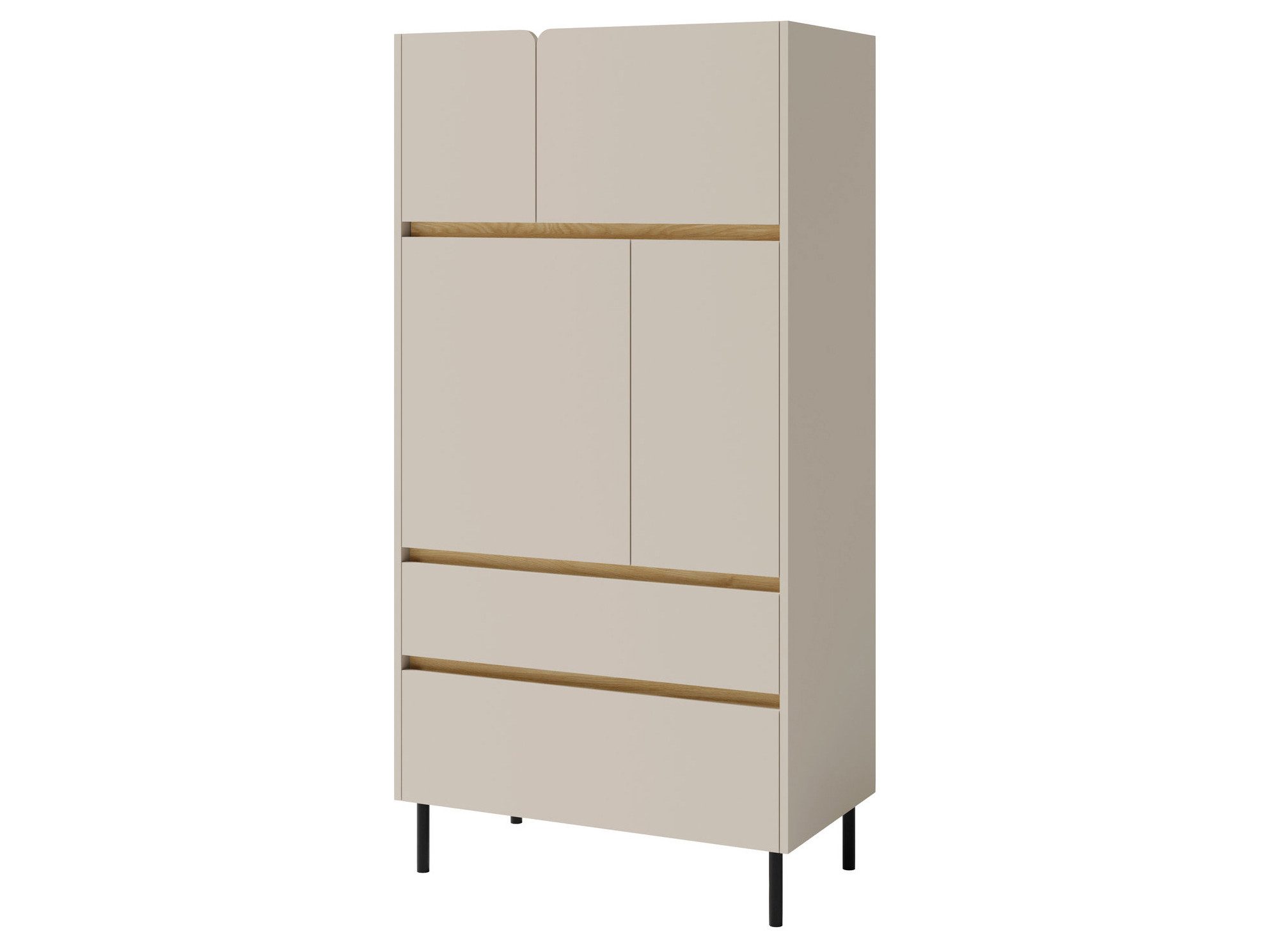 Beautysofa Kommode LICO mit 2 Schubladen, 4 Türen, 6 Regalböden (grifflos ideal für Jugendzimmer, Wohnzimmer, Büro, stabiles Corps aus laminierter Platte), moderne Farben Sandbeige oder Eukalyptus