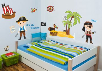 nikima Wandtattoo 090 Wandtattoo Pirat mit Schiff und Insel (PVC-Folie)