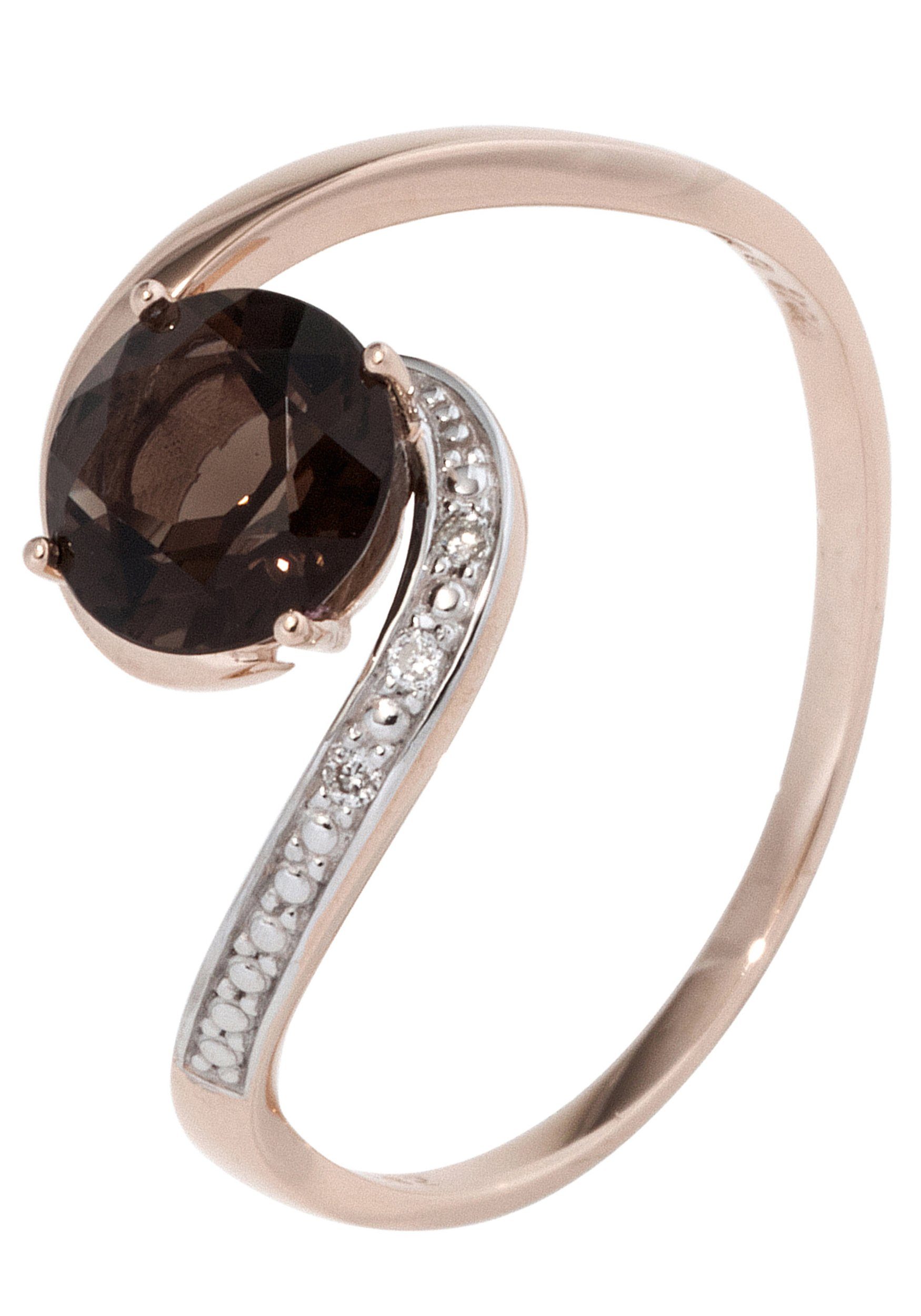 JOBO Fingerring Ring Roségoldring, 585 Roségold mit Rauchquarz und 3 Diamanten