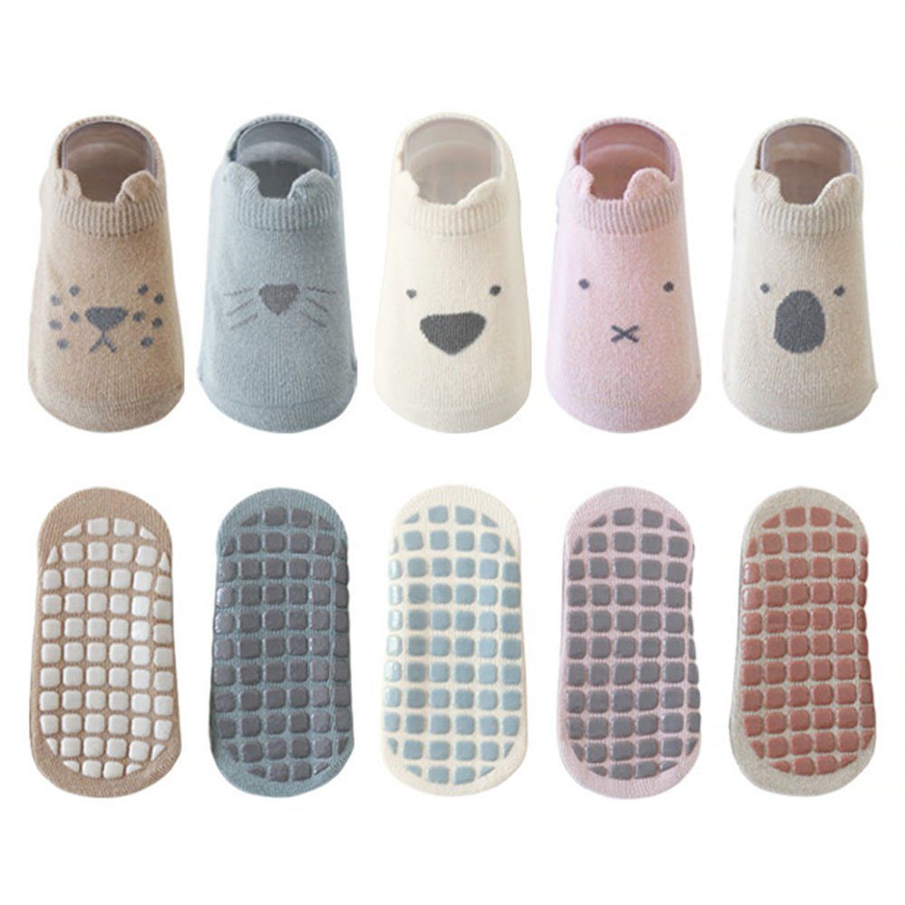 Haiaveng Kurzsocken 5er Pack Baby Kleinkinder,Rutschfeste Socken Sneaker Socken Tiermotive | Trachtensocken