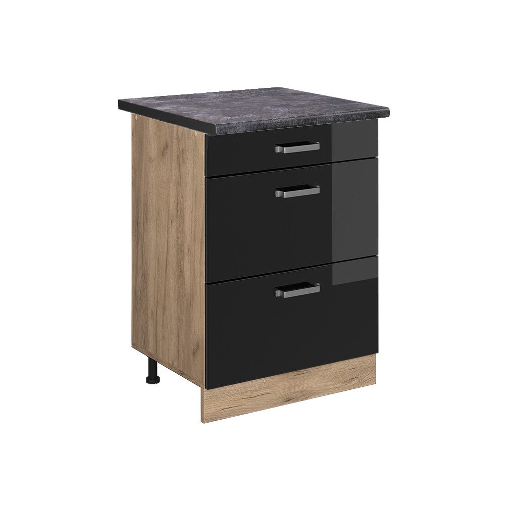 Vicco Unterschrank R-Line, Schwarz Hochglanz/Goldkraft Eiche, günstig online kaufen