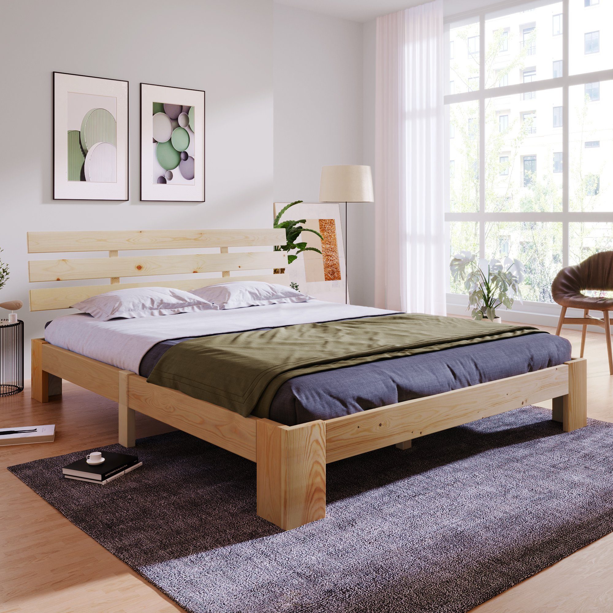 Flieks Holzbett, Doppelbett Ehebett Massivholzbett Bettgestell günstig online kaufen