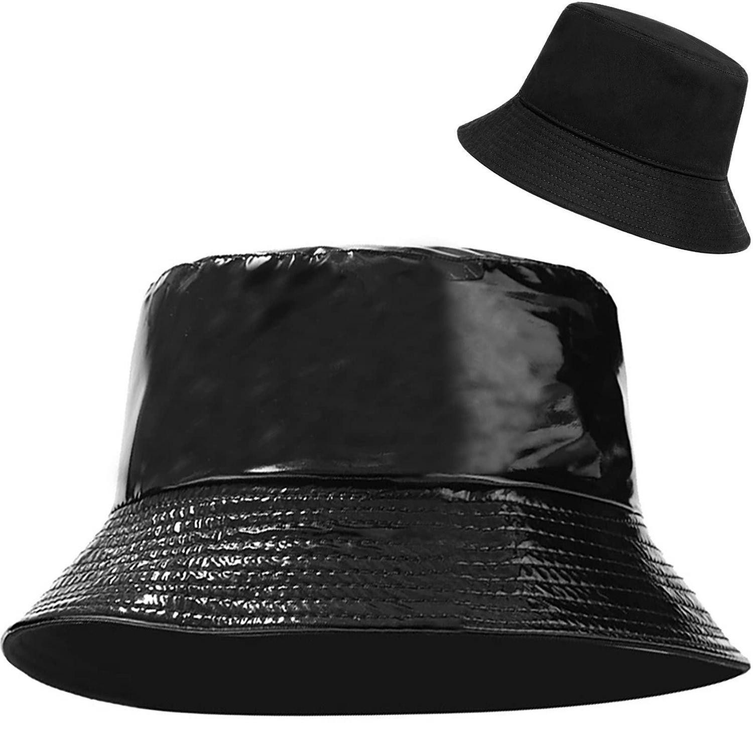 LuxusKollektion Fischerhut Fischerhut reversibel Anglerhut Sonnenhut Damen PU Leder Schwarz