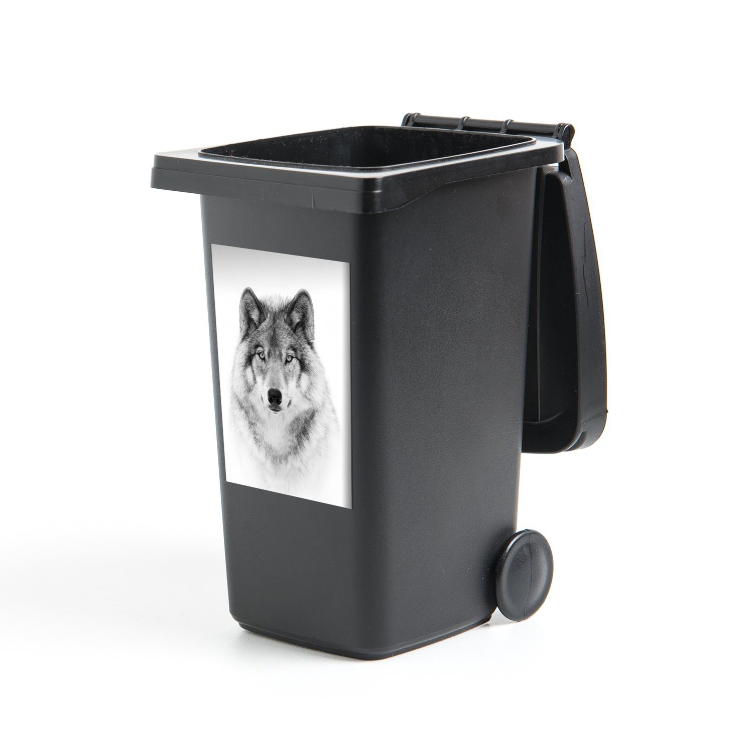 MuchoWow Wandsticker Wolf - Tiere - Porträt - Weiß (1 St), Mülleimer-aufkleber, Mülltonne, Sticker, Container, Abfalbehälter