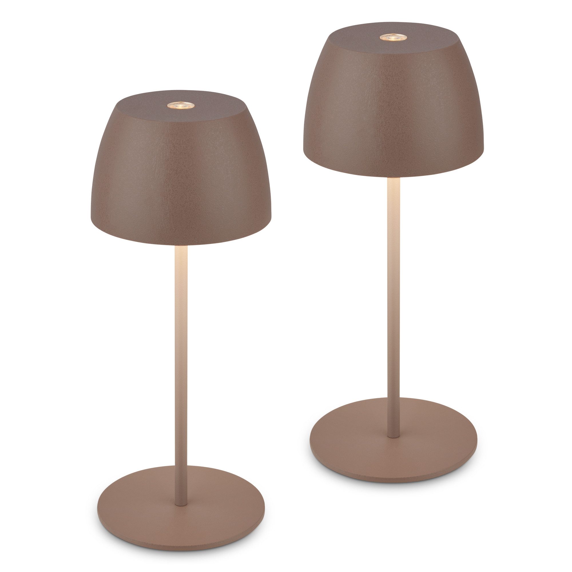 Briloner Leuchten LED Außen-Tischleuchte SERINA MINI, Dimmfunktion, LED fest integriert, Warmweiß, kabellos 20 x 8 cm Umbrasand 2,5W Wohnzimmer Schlafzimmer 2er-Set
