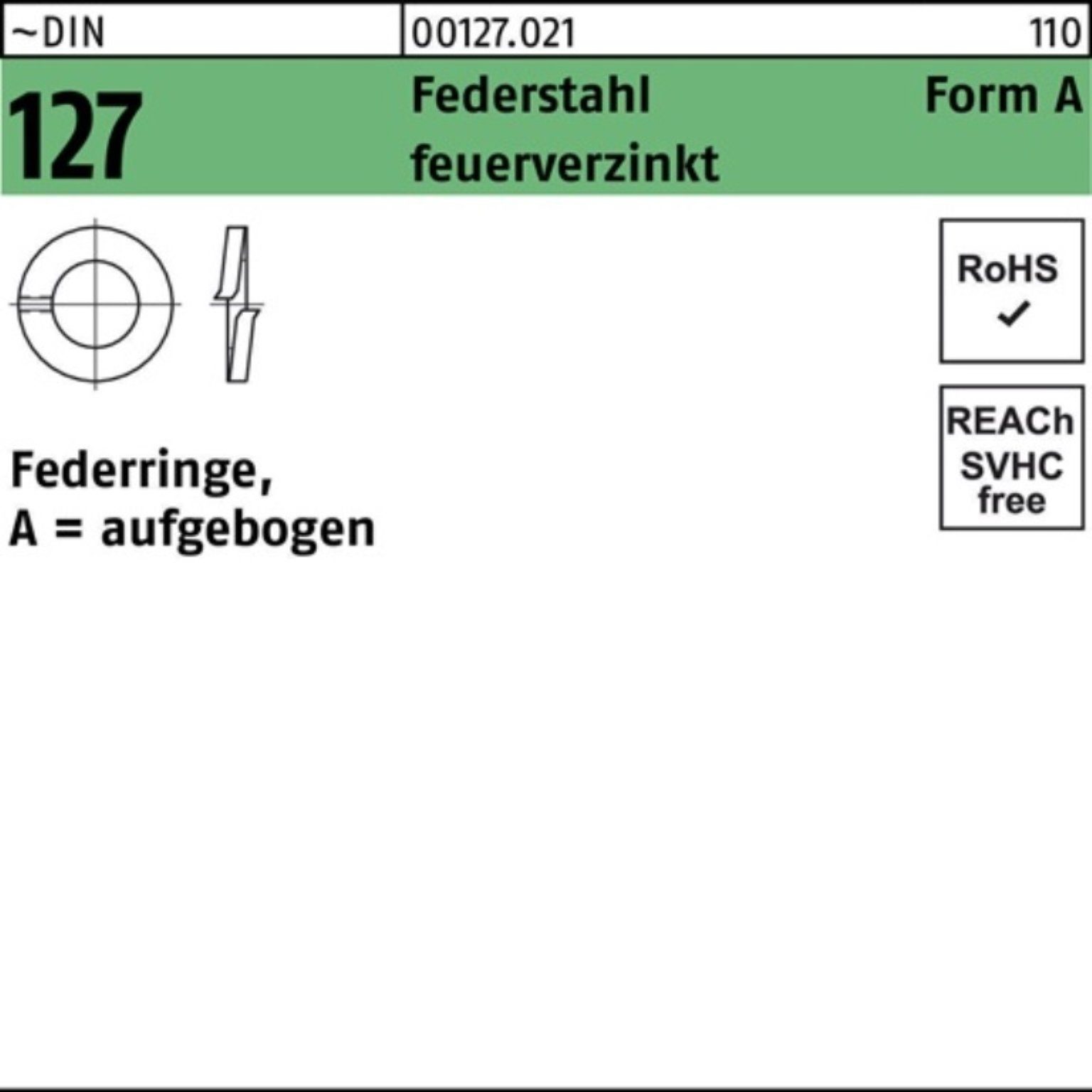 Reyher Federring 100er Pack Federring DIN 127 A 27 Federstahl feuerverz. 100 Stück ~DI