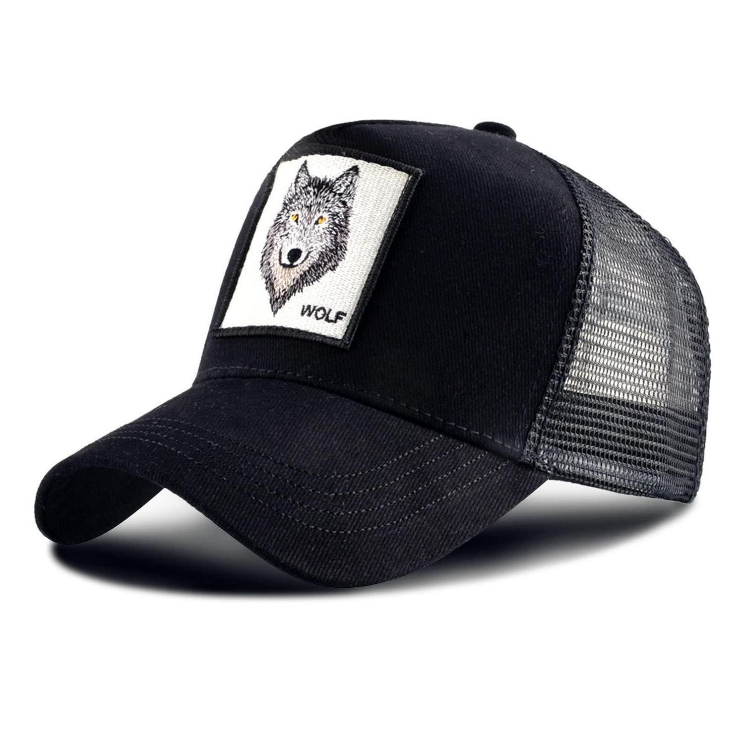 LuxusKollektion Baseball Cap Baseballcap Meshcap 5Panel Verstellbar Einheitsgröße Wolf Schwarz