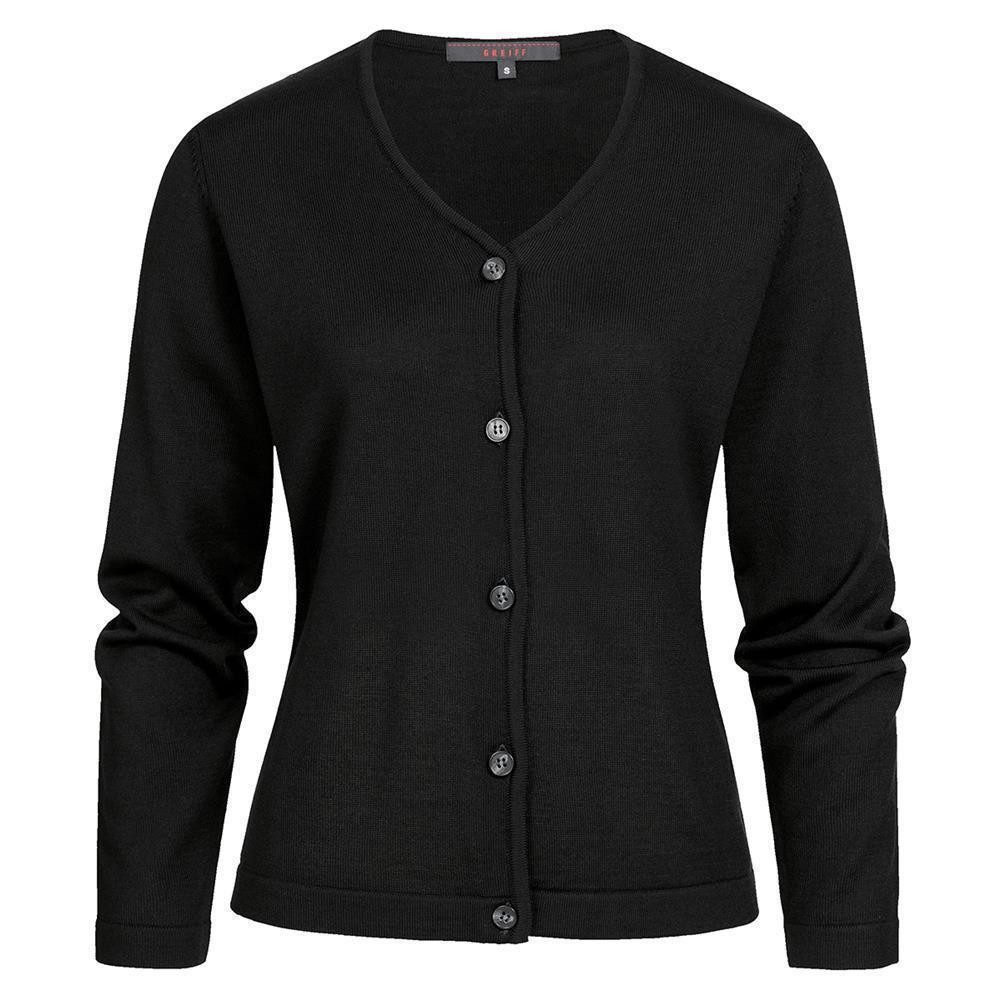 GREIFF Strickjacke Greiff STRICK Damen Strickjacke V-Neck Knopfleiste Schwarz