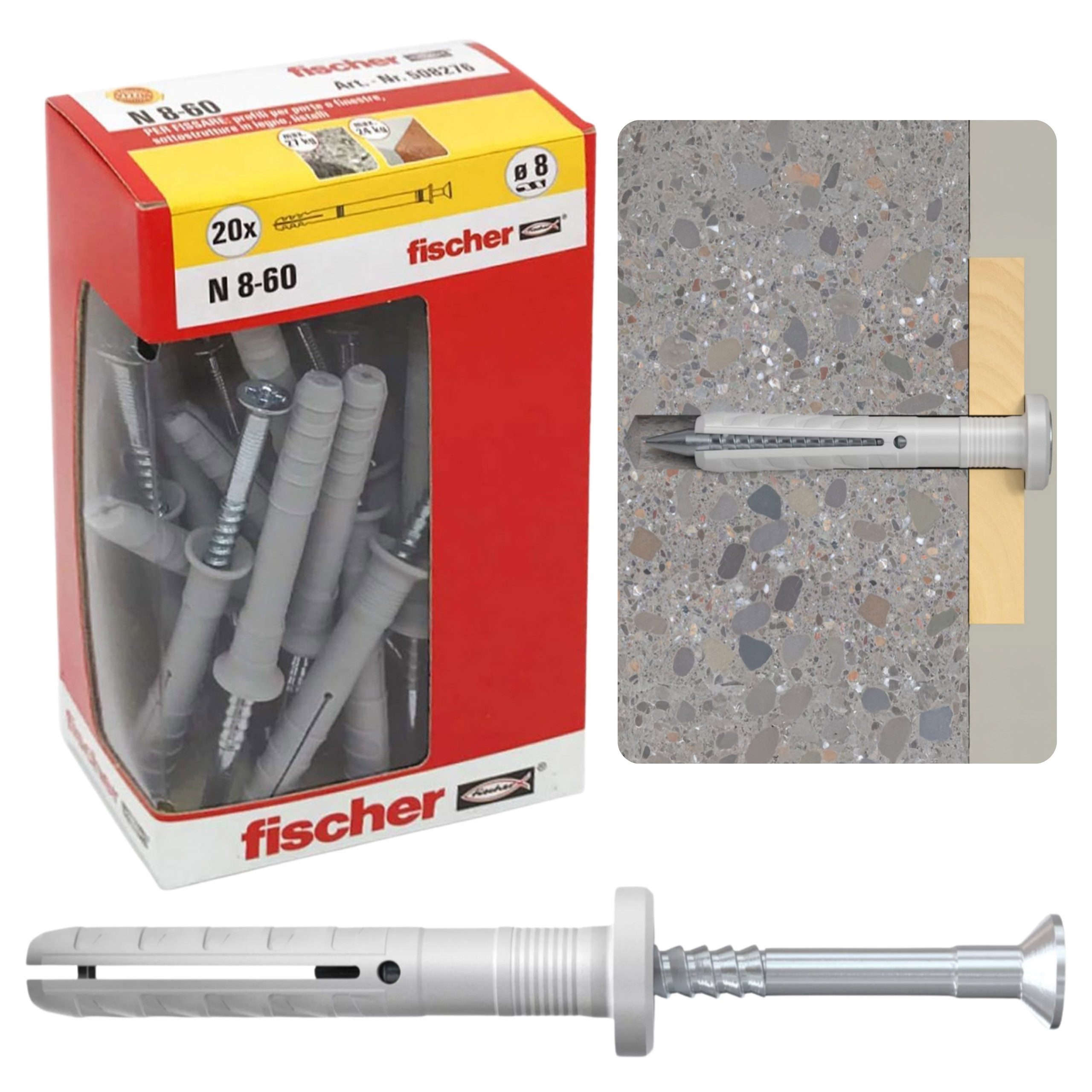 Sarcia.eu Senkschraube Fischer Schlagdübel mit Schraube 8 × 60 mm – Befestigungsset, 20 Stück