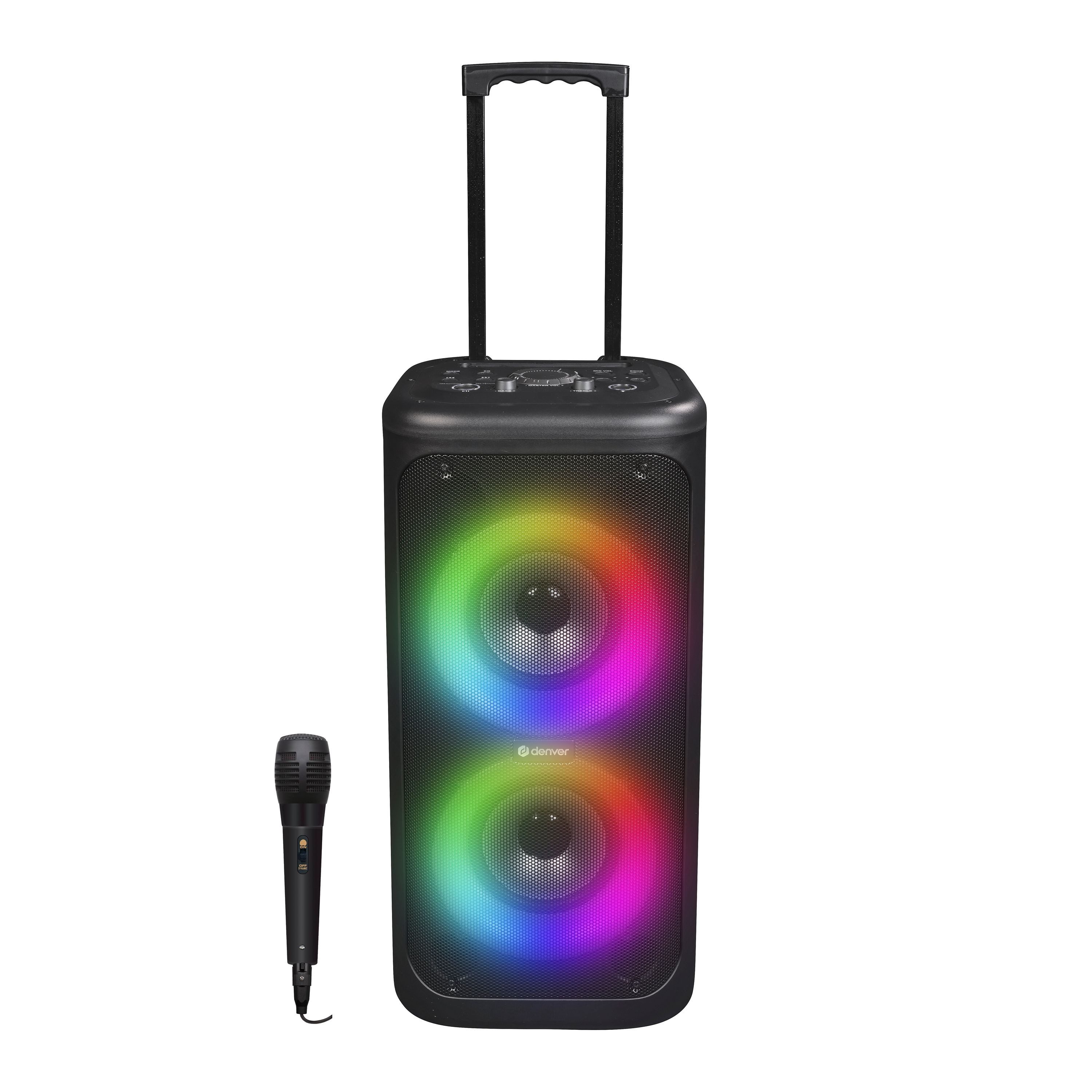 Denver TSP-353 Portable-Lautsprecher (Bluetooth, 400 W, Trolley-Design mit Rollen, Karaoke mit Mikro, TWS, Bass-/Höhenregler)
