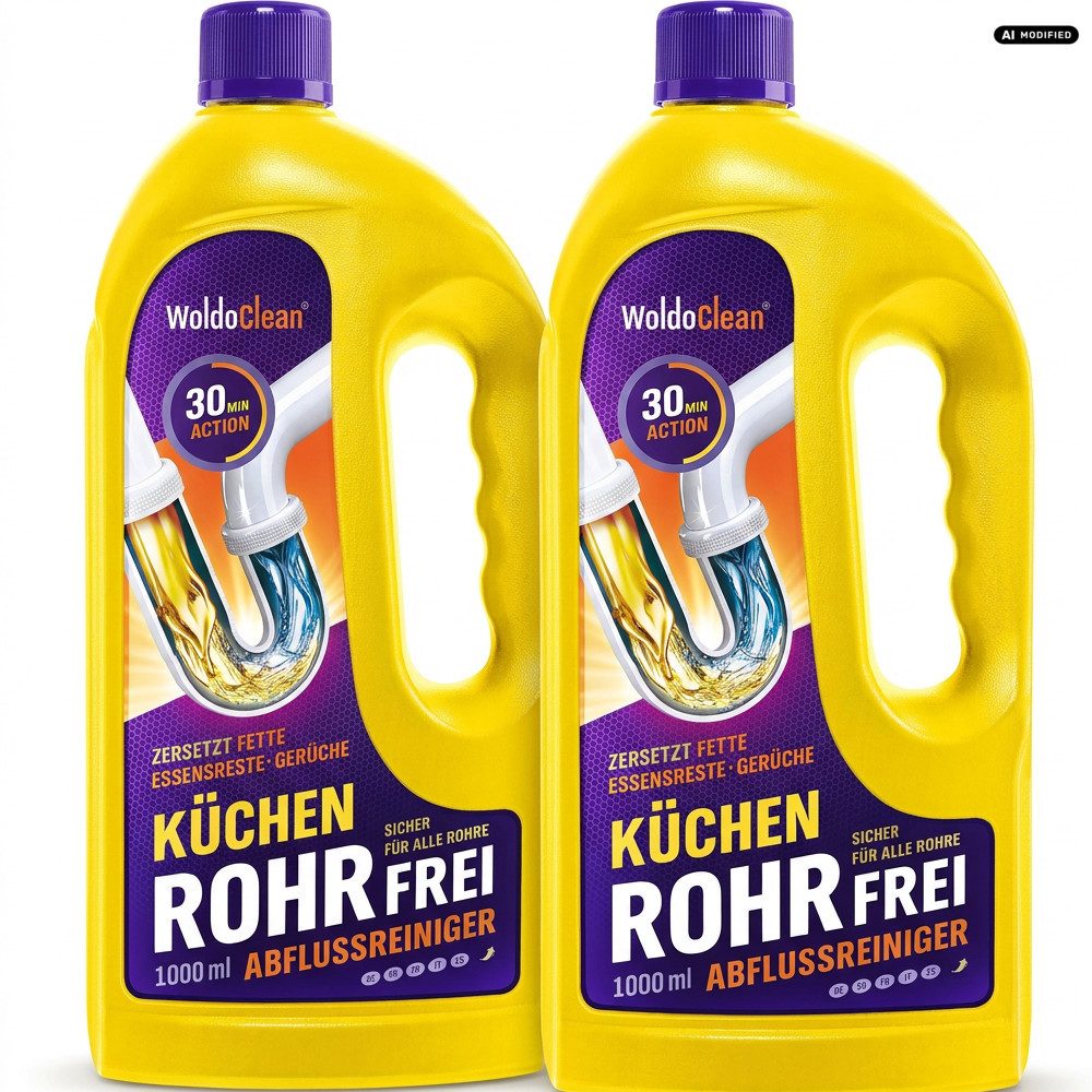 WoldoClean WoldoClean Rohrreiniger Küche Gel extra stark 2er Set Rohrreiniger (Extra starkes Küchen-Gel gegen Fett und Speisereste)