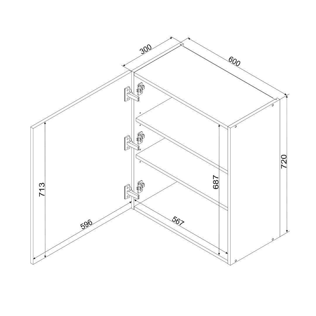ROYAL24_MARKT Hängeschrank W60 P/L - Morvex - Praktisches Stauraum Konzept (Küchen Hängeschrank, 1-St., Premium - Morvex) Edle Stoffe - Schickes Design - Top Verarbeitung