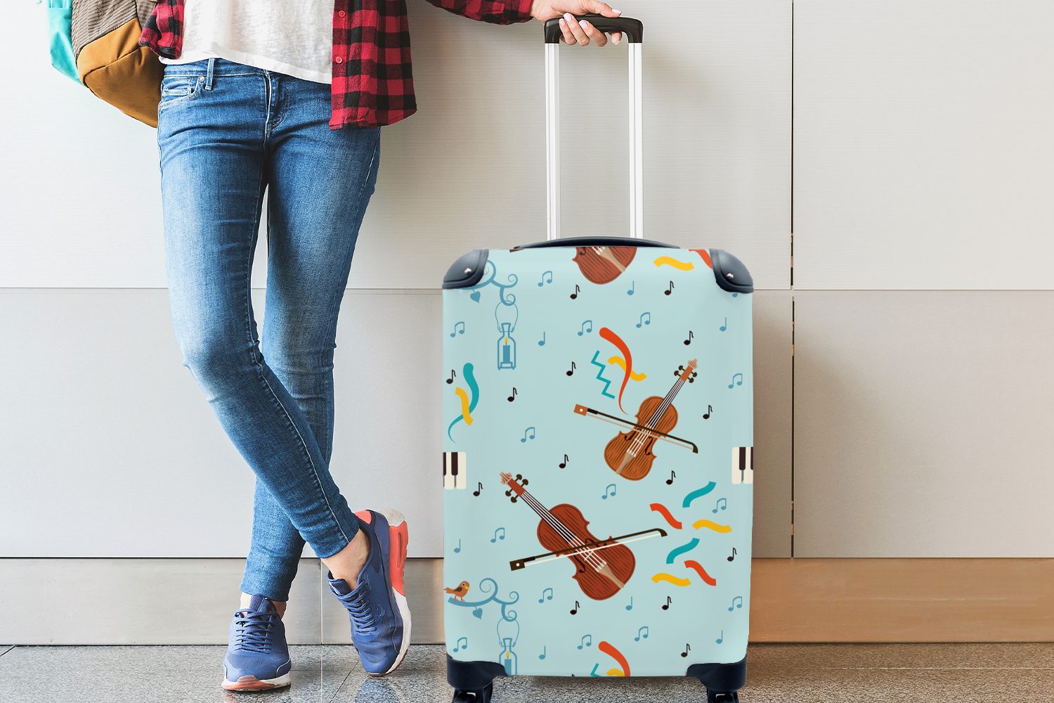 Musik Trolley, für Noten, - Cello rollen, Handgepäck mit - Rollen, Ferien, Reisekoffer 4 MuchoWow Reisetasche Handgepäckkoffer