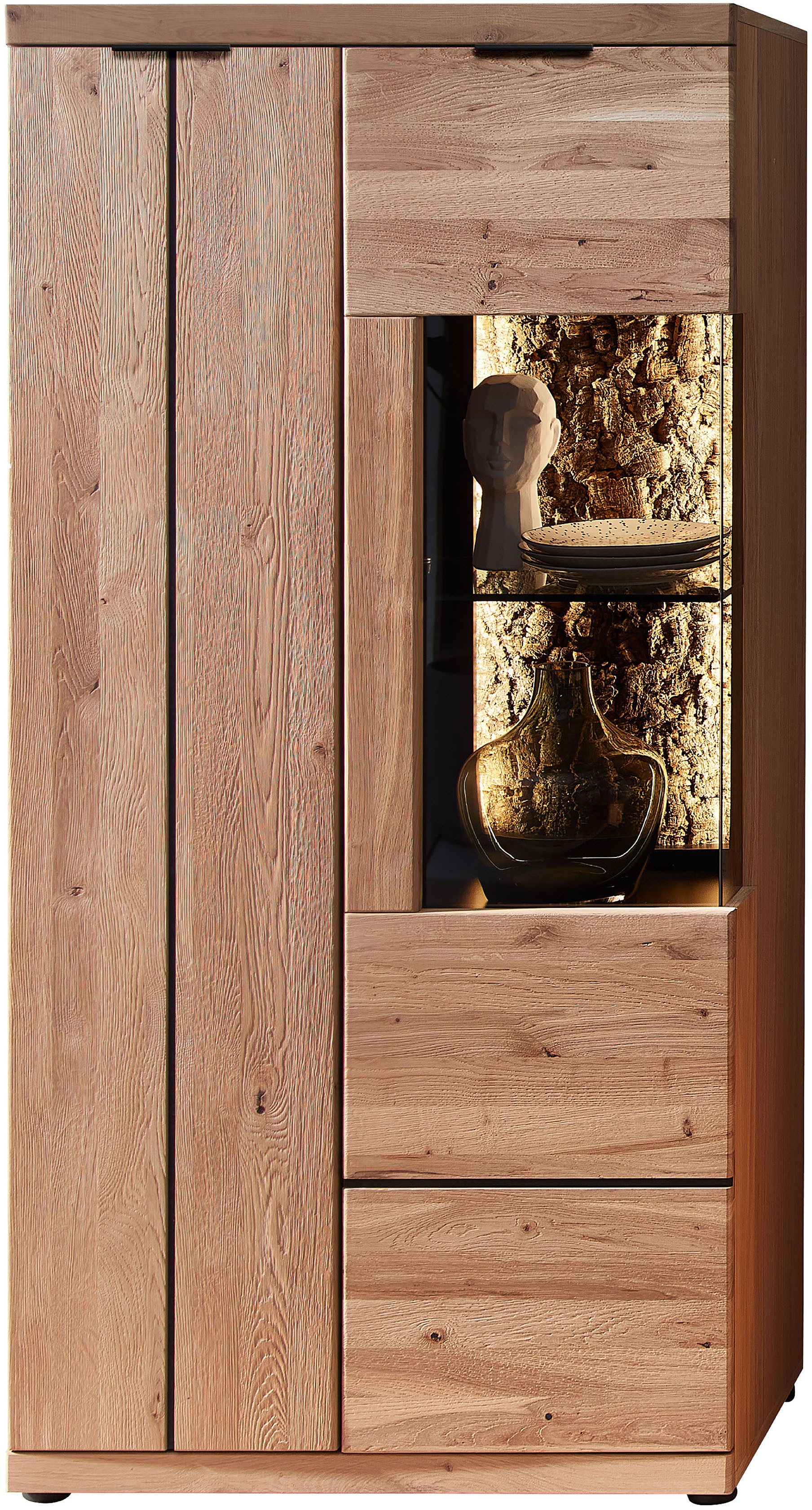 Wohnconcept Vitrine Donna Vitrine, 75x148x42 (BxHxT) (1-St) Beleuchtung bestellbar, 2 türig, Softclose, Echtkork Absetzung