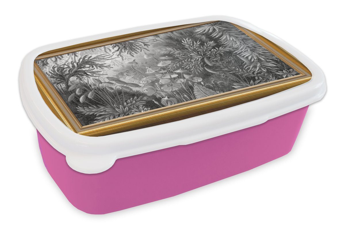 MuchoWow Lunchbox Kunstwerke - Alte Meister - Rahmen - Gold, Kunststoff, (2-tlg), Brotbox für Erwachsene, Brotdose Kinder, Snackbox, Mädchen, Kunststoff rosa