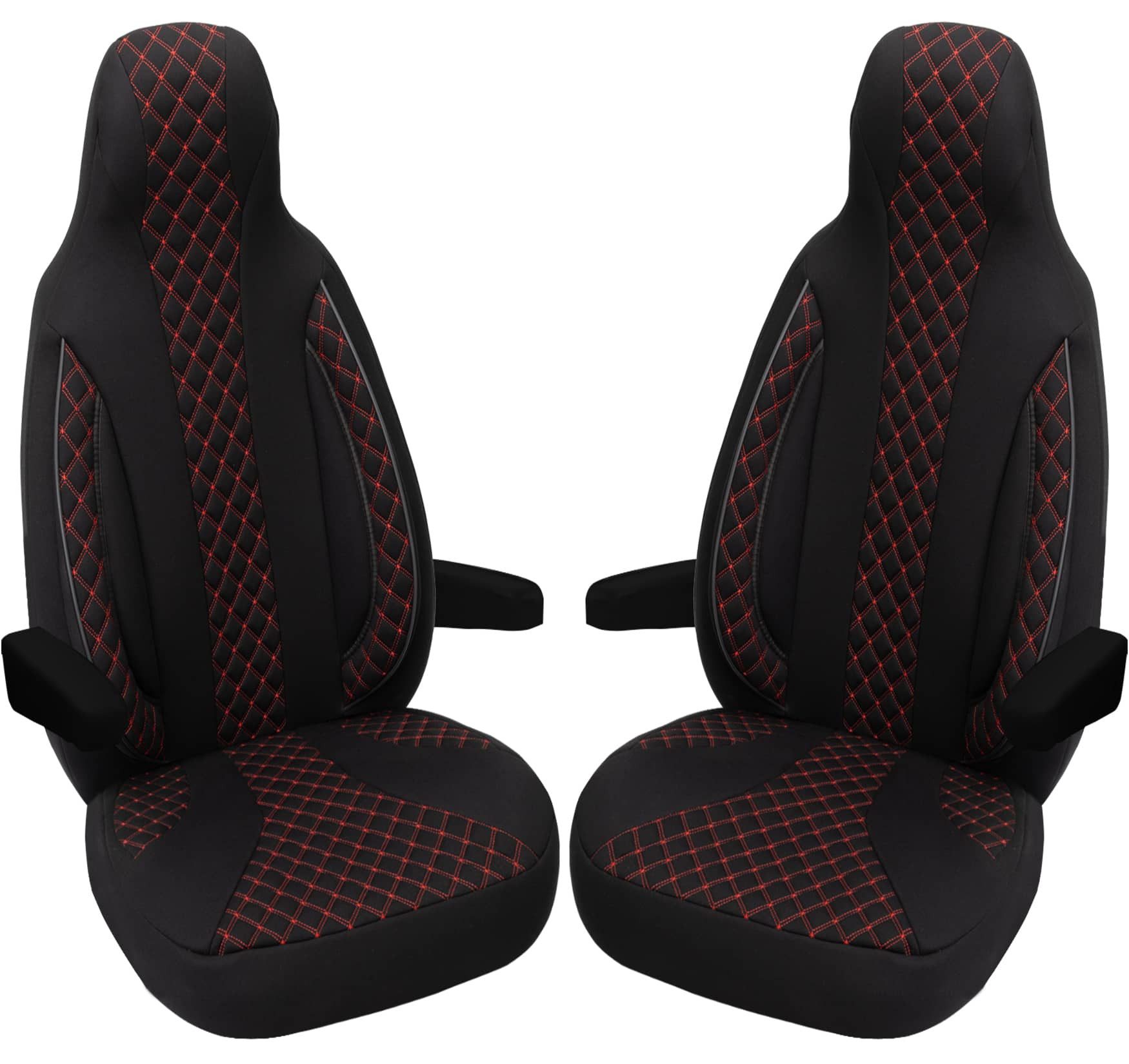 BREMER SITZBEZÜGE Autositzbezug für für Hobby Maxia Van (WPL402), Set, Schonbezüge Sitzbezüge Fahrer und Beifahrer, in Schwarz/Rote Naht