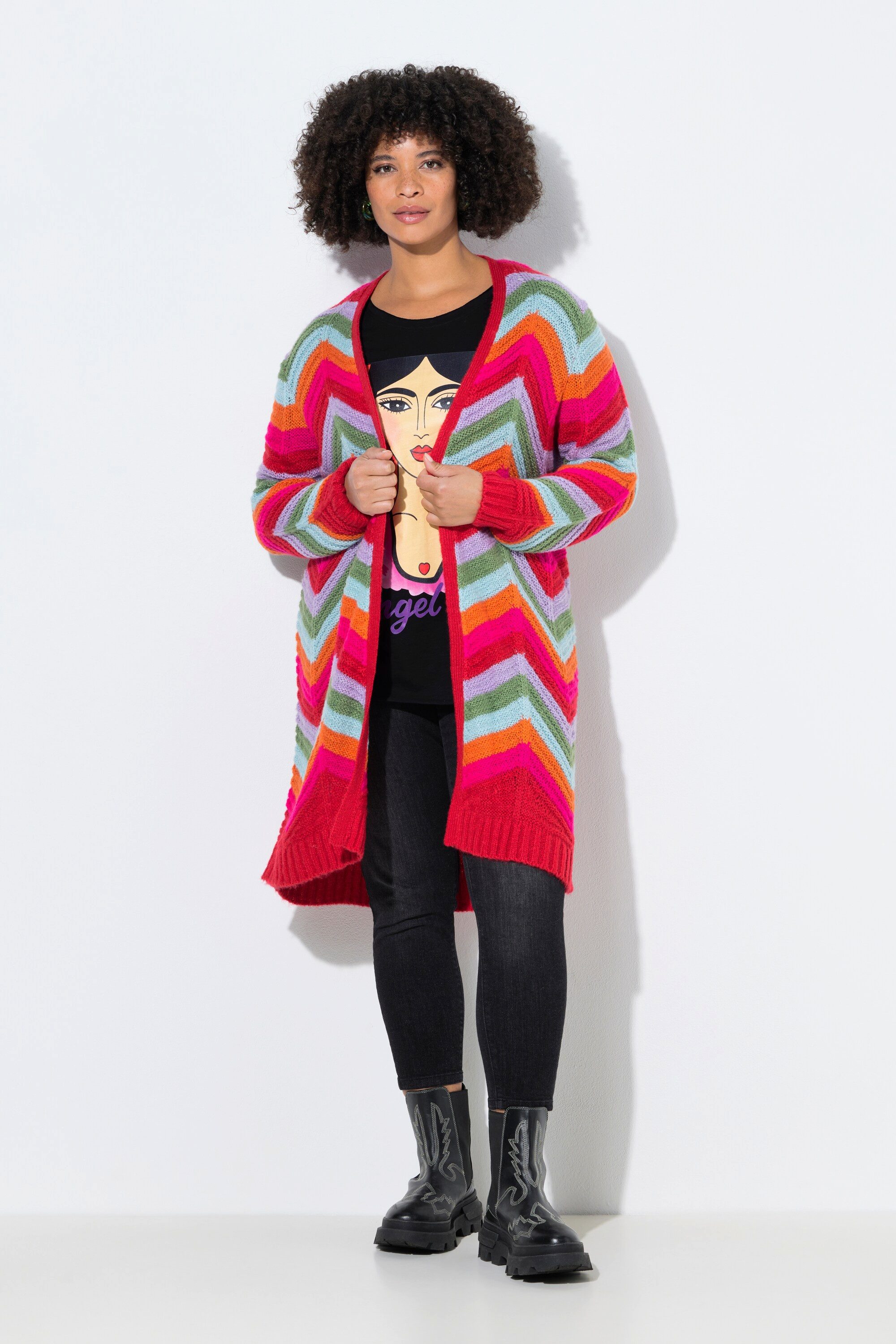 Angel of Style Strickjacke Strickjacke lange und gerade offene Form