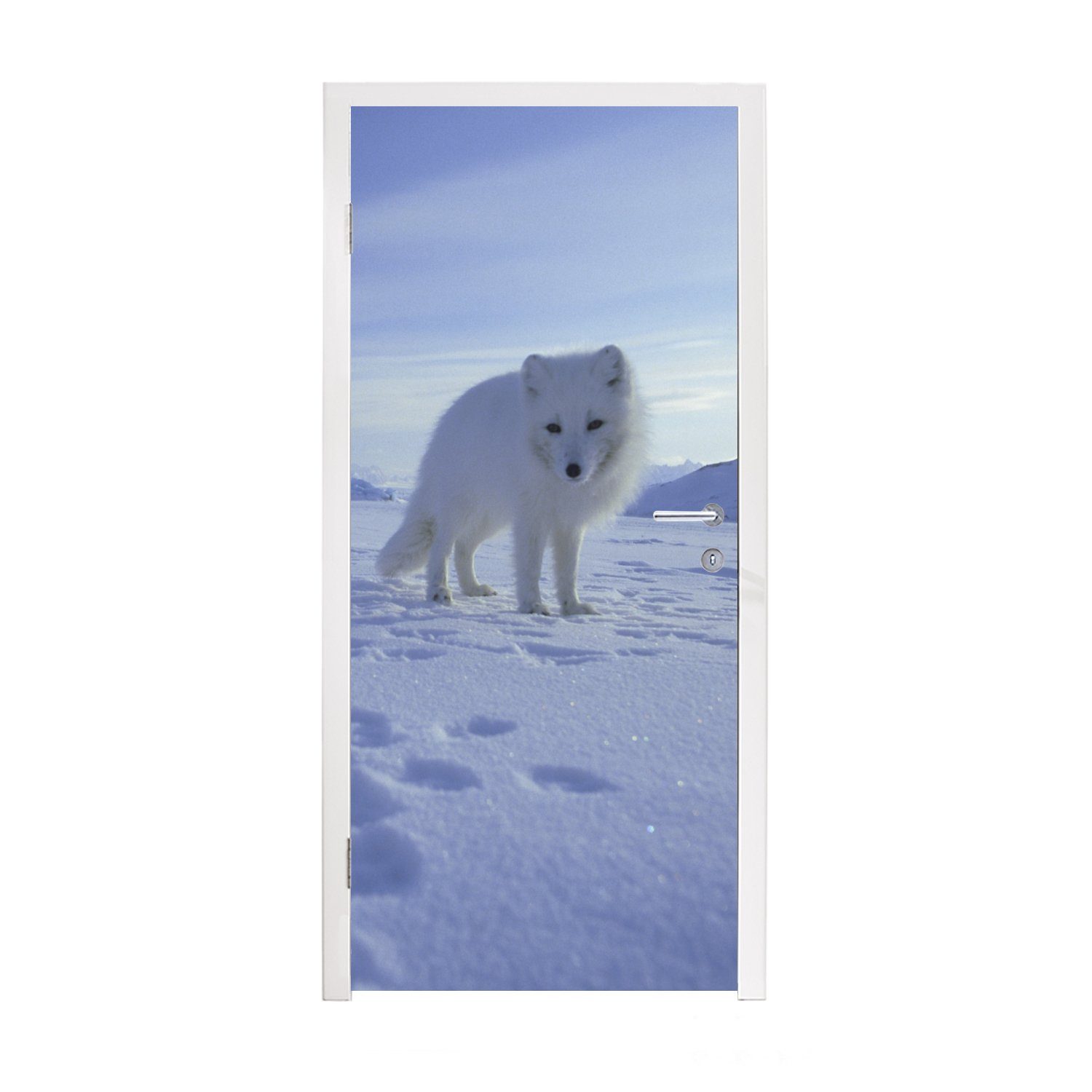 MuchoWow Türtapete Fuchs - Schnee - Berge, Matt, bedruckt, (1 St), Fototapete für Tür, Türaufkleber, 75x205 cm