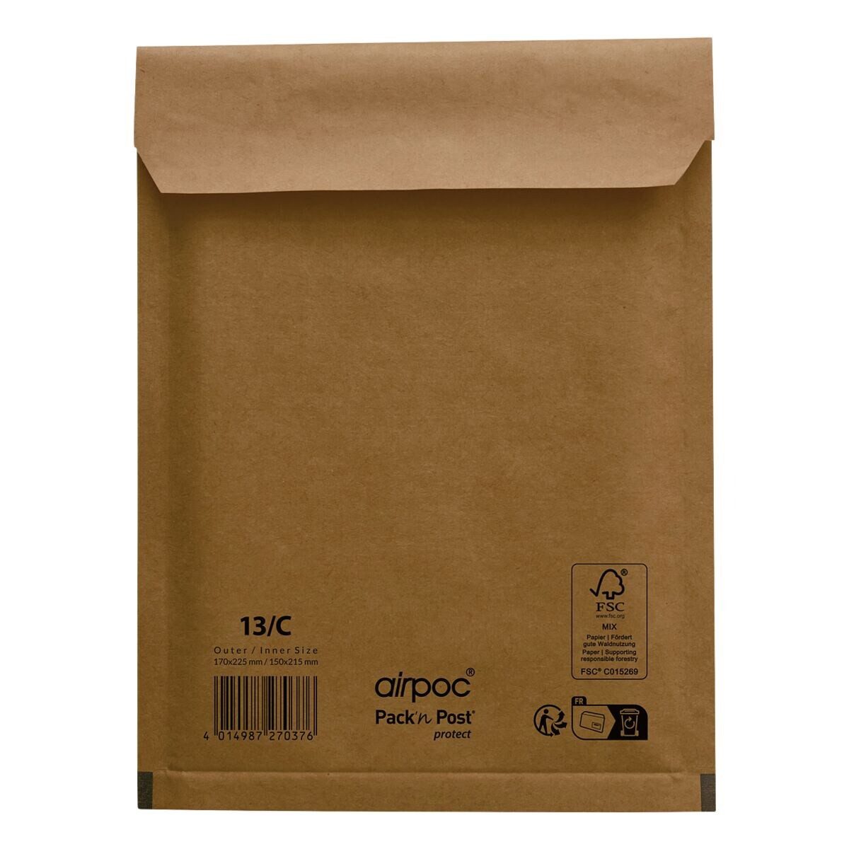 MAILMEDIA Versandtasche airpoc®, mit PE-Luftpolsterung, 17,2x22,5 cm, ohne Fenster, Haftklebung