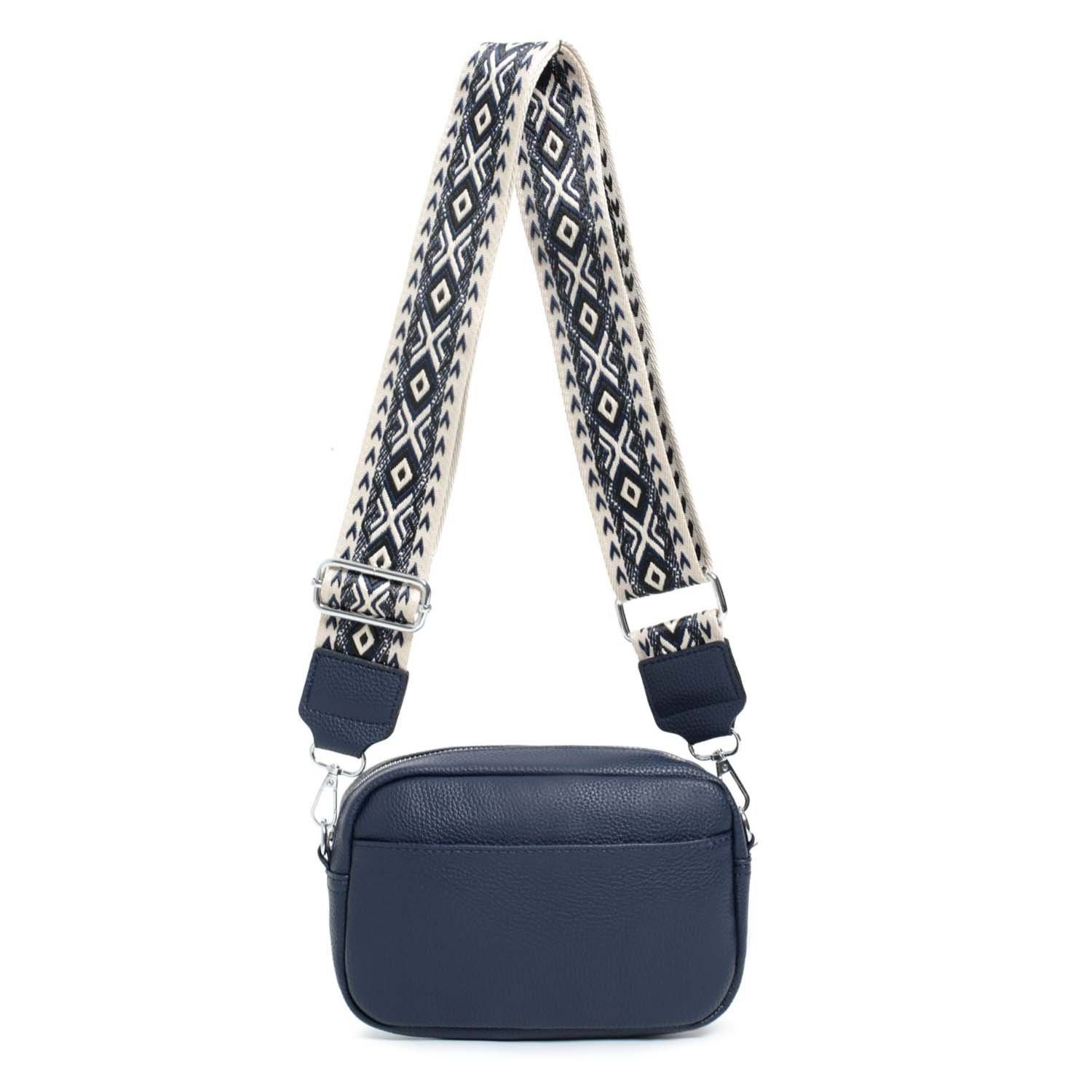 ITALYSHOP24 Schultertasche Damen kleine Umhängetasche CrossBody Crossover Handytasche Geldbörse (Spar-Set aus einer Tasche mit einem breitem Muster Stoffgurt/Umhängeband), Bodybag, Brusttasche, Hüfttasche, Muster Taschengurt, leicht Gewicht