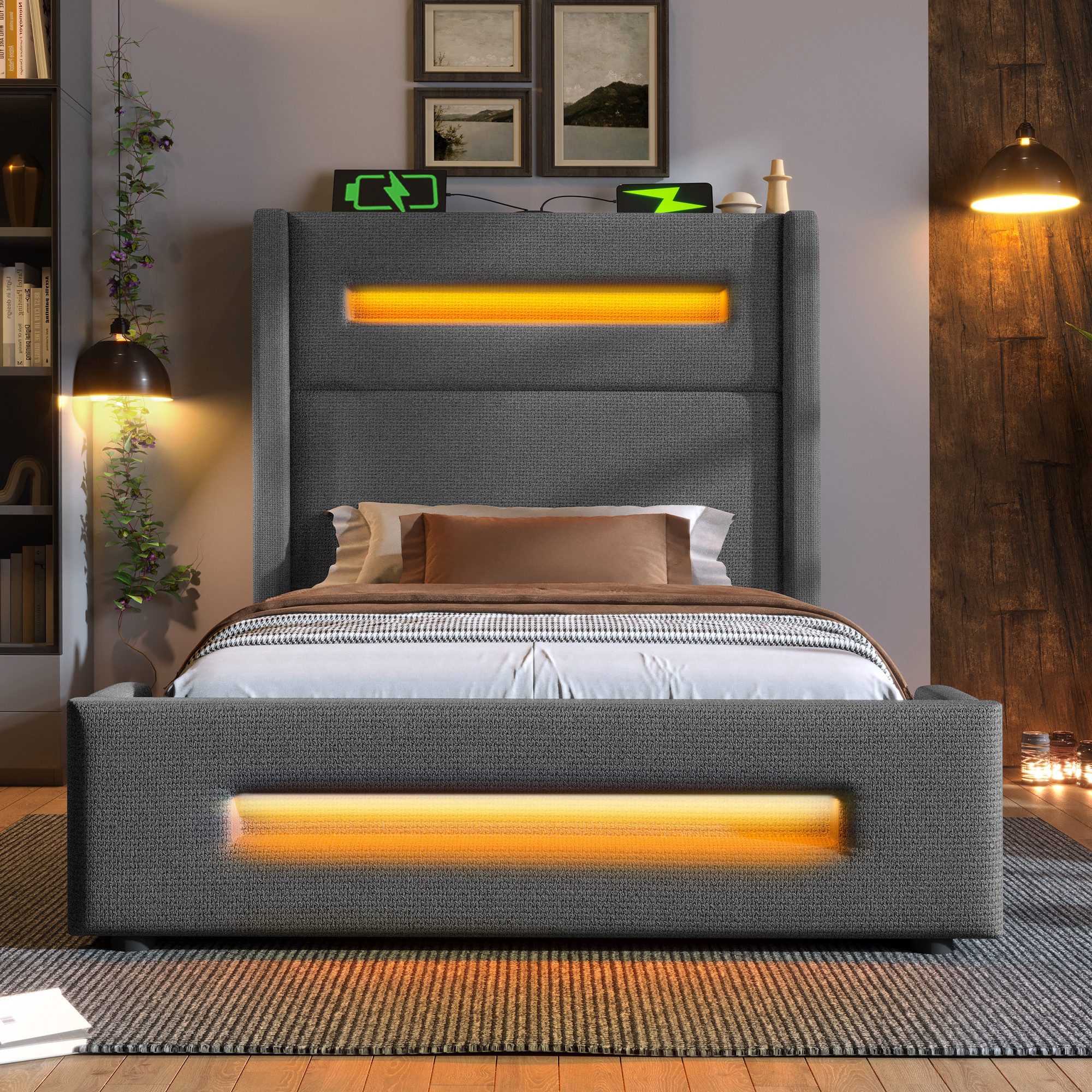TavilaEcon Boxspringbett Modernes LED-Bett mit Ladestation günstig online kaufen