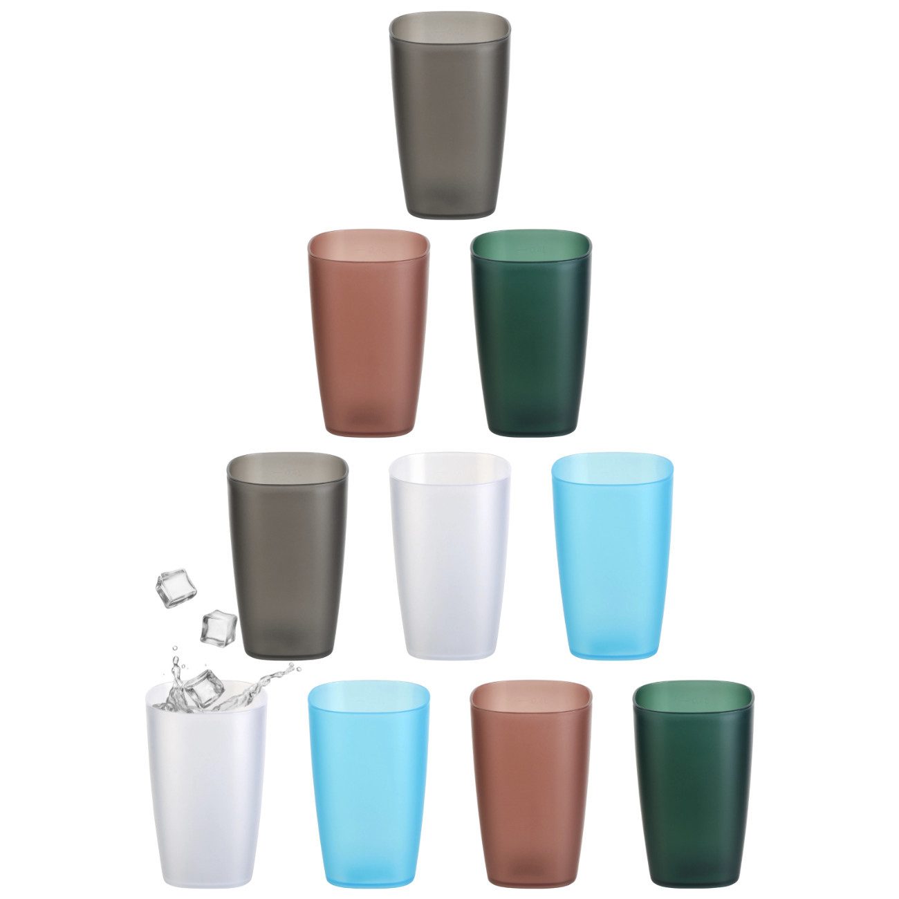 Engelland Becher Plastikbecher, Trinkbecher, 400 ml, 10-tlg., Kunststoff, BPA-frei, bruchfest, Frostoptik, stapelbar, wiederverwendbar, Mehrweg