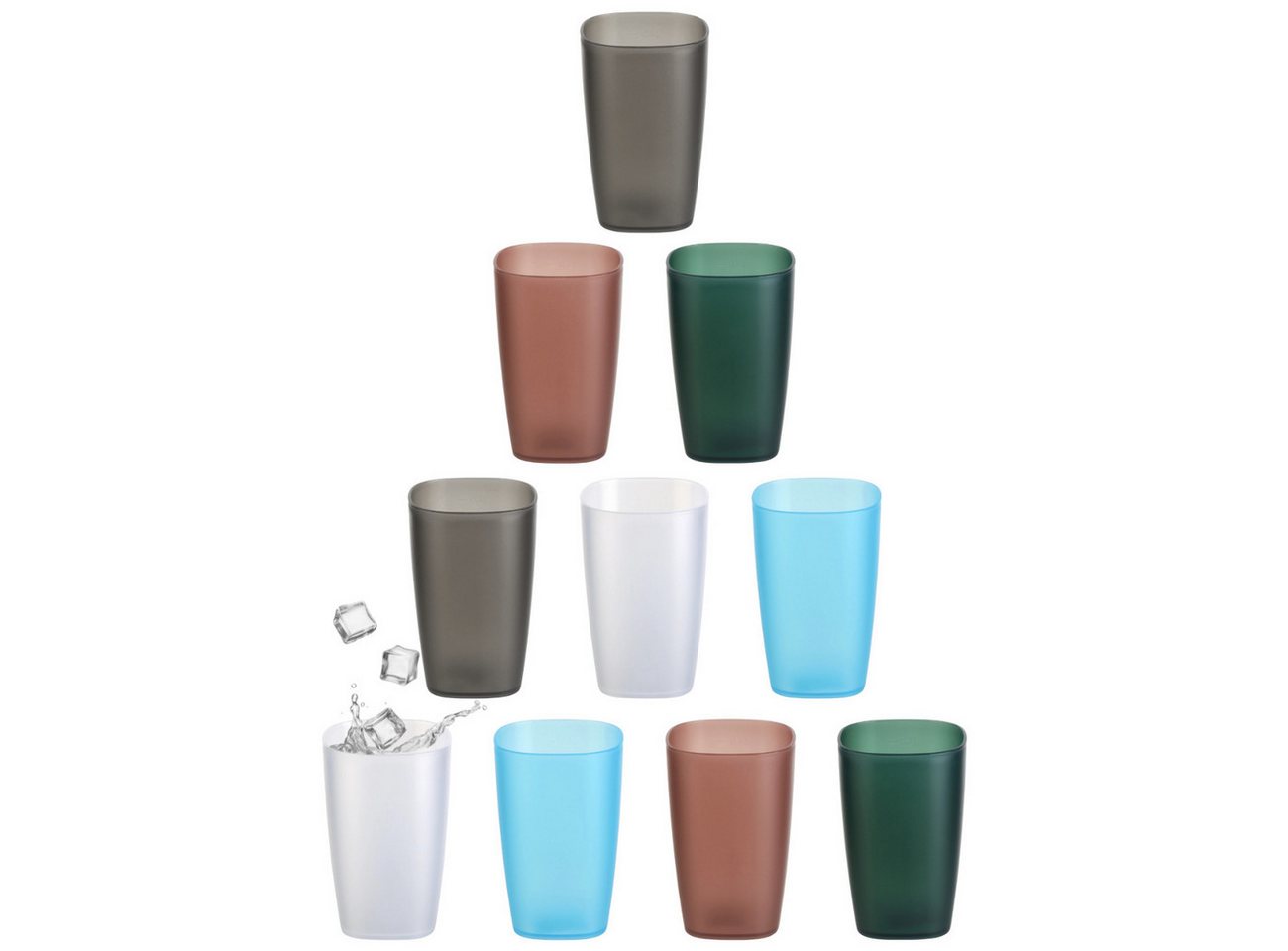 Engelland Becher Plastikbecher, Trinkbecher, 400 ml, 10-tlg., Kunststoff, BPA-frei, bruchfest, Frostoptik, stapelbar, wiederverwendbar, Mehrweg
