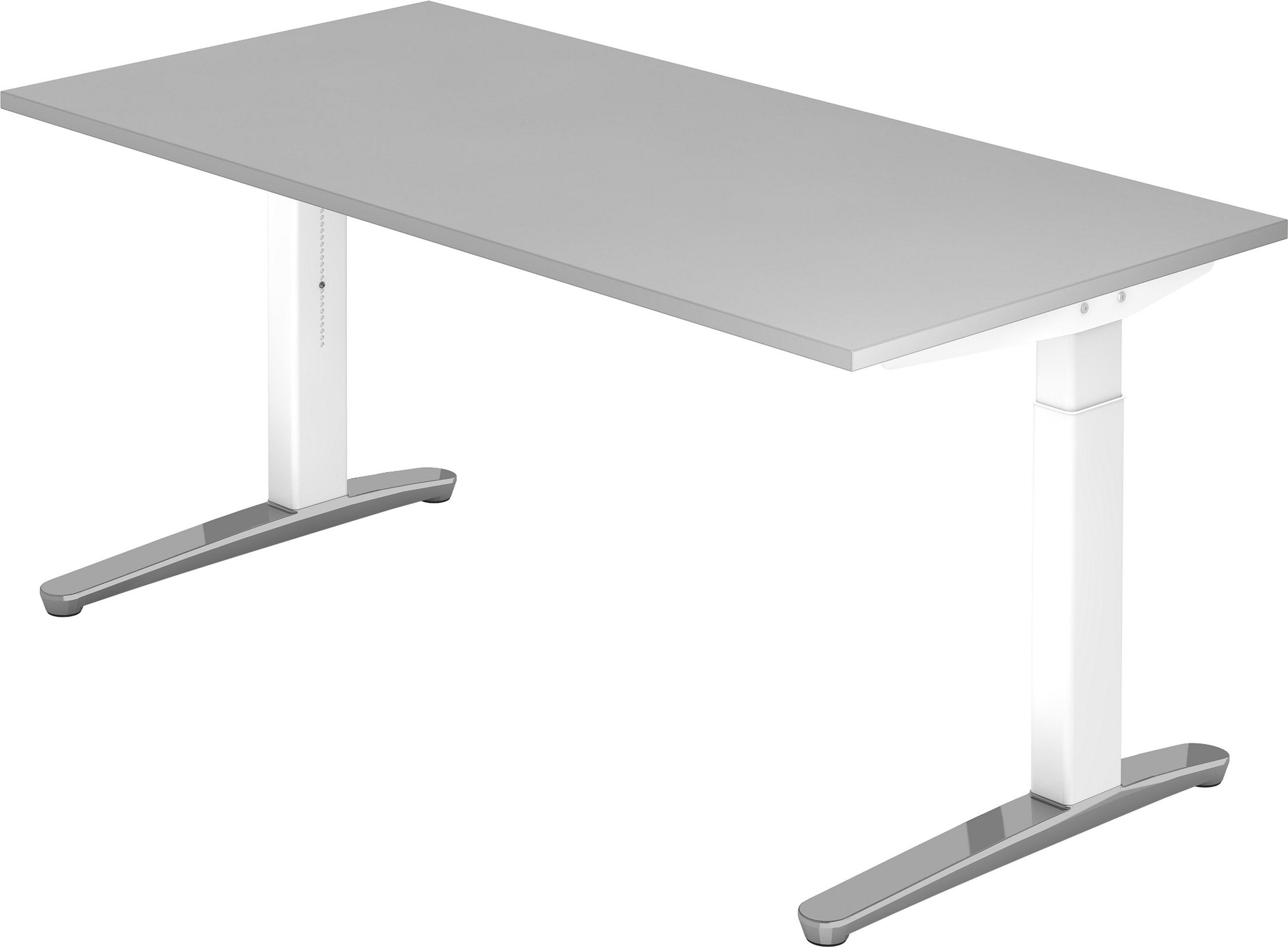 bümö Schreibtisch Schreibtisch Serie-XB, Rechteck: 160 x 80 cm - Dekor: Grau - Gestell: Weiß/Alu poliert