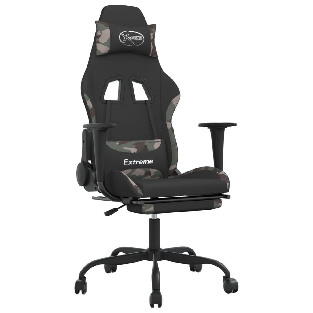 furnicato Gaming-Stuhl mit Massage & Fußstütze Schwarz Camouflage Stoff (1 St), Atmungsaktiver Spielsessel mit Massagefunktion und Liegefunktion