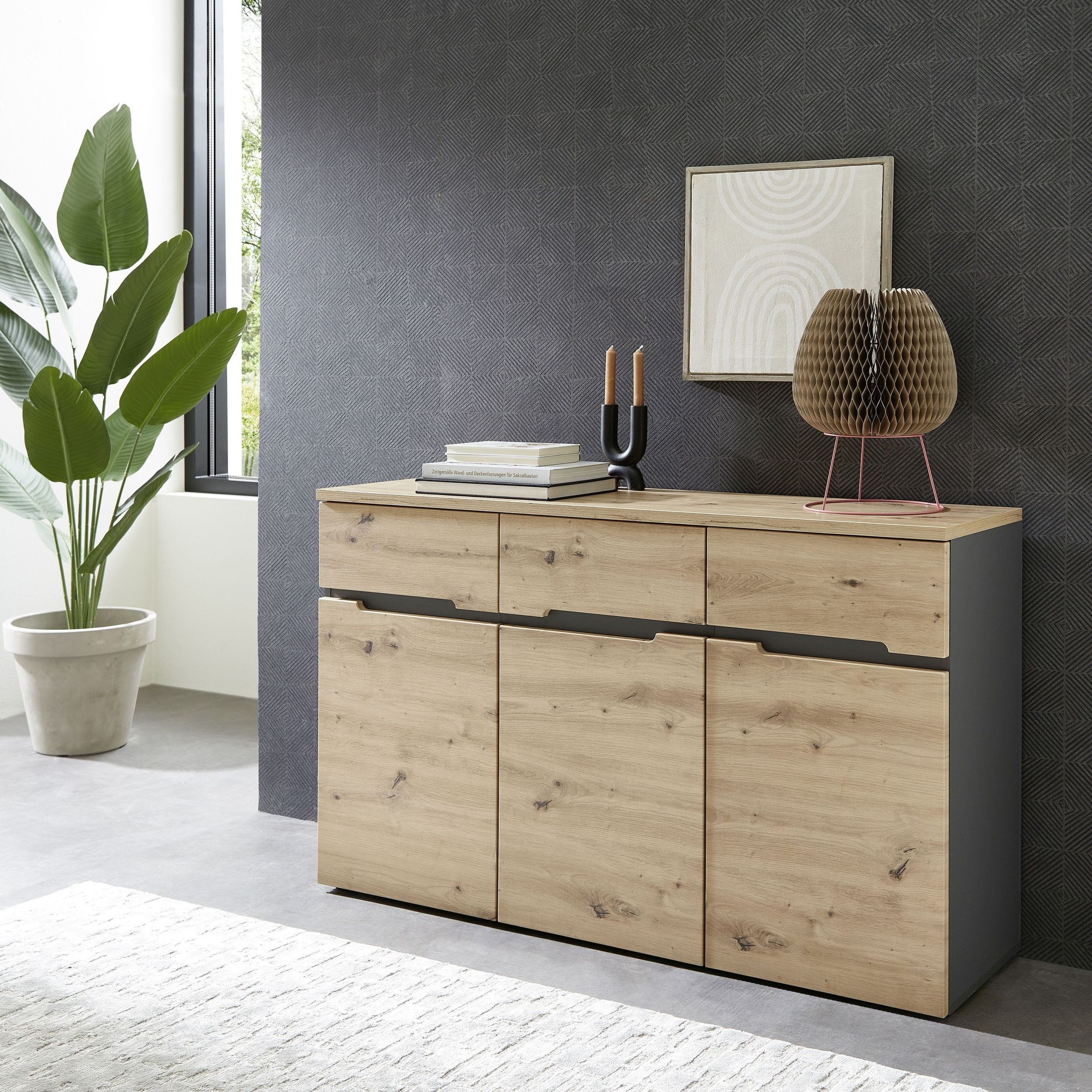 Innostyle Kommode Kommode MEMPHIS GH26 3-türig Artisan Eiche Graphit Nachbildung