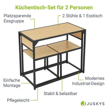 Juskys Küchentisch, 3-teilig, klein, platzsparend, für 2 Personen, Industrial Design