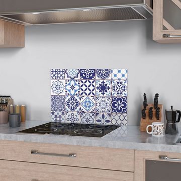 DEQORI Küchenrückwand 'Azulejo Wandkacheln', Glas Spritzschutz Badrückwand Herdblende
