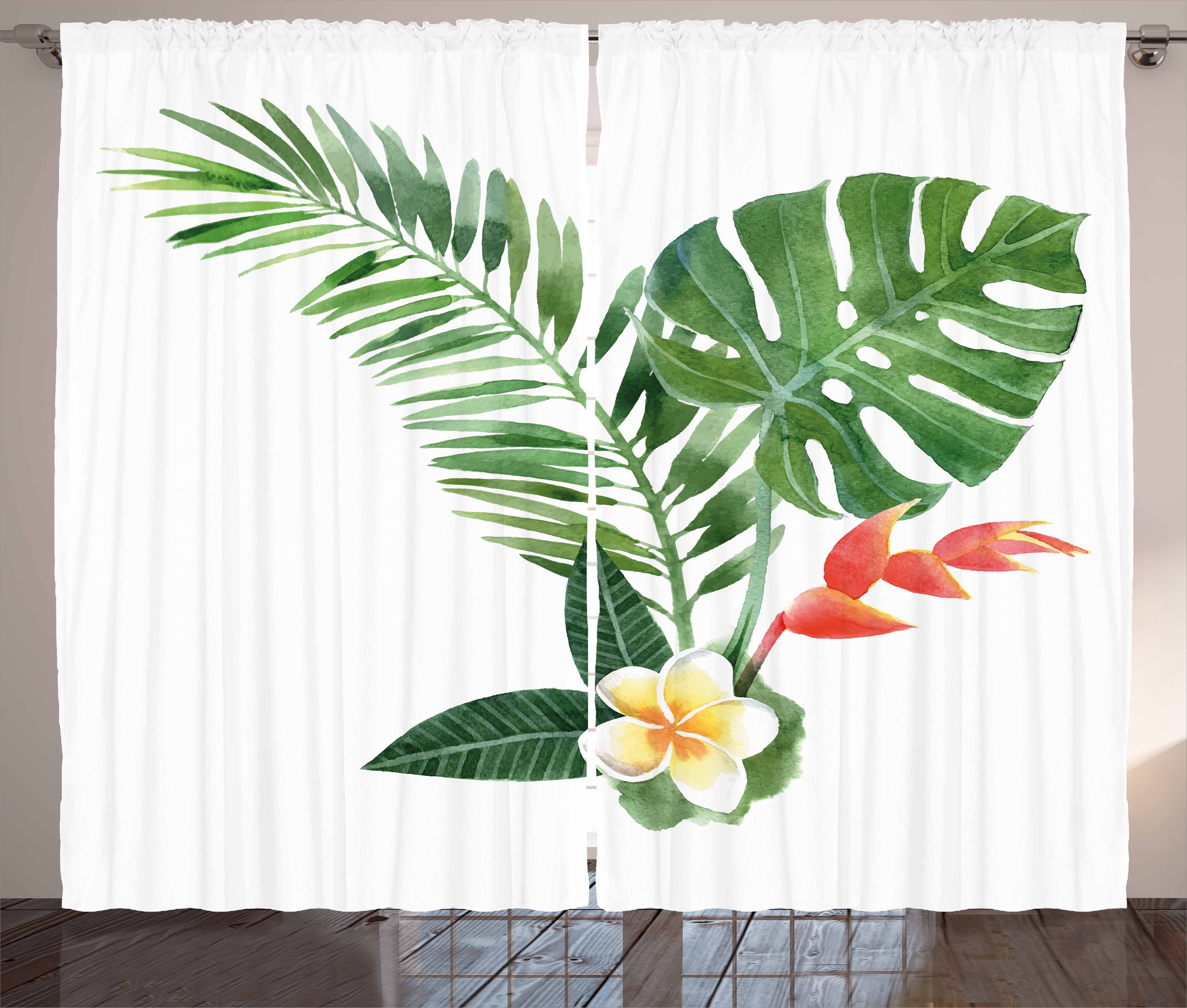 Gardine Schlafzimmer Kräuselband Vorhang Fern und Abakuhaus, Pflanze mit Blooming Haken, Schlaufen Tropical