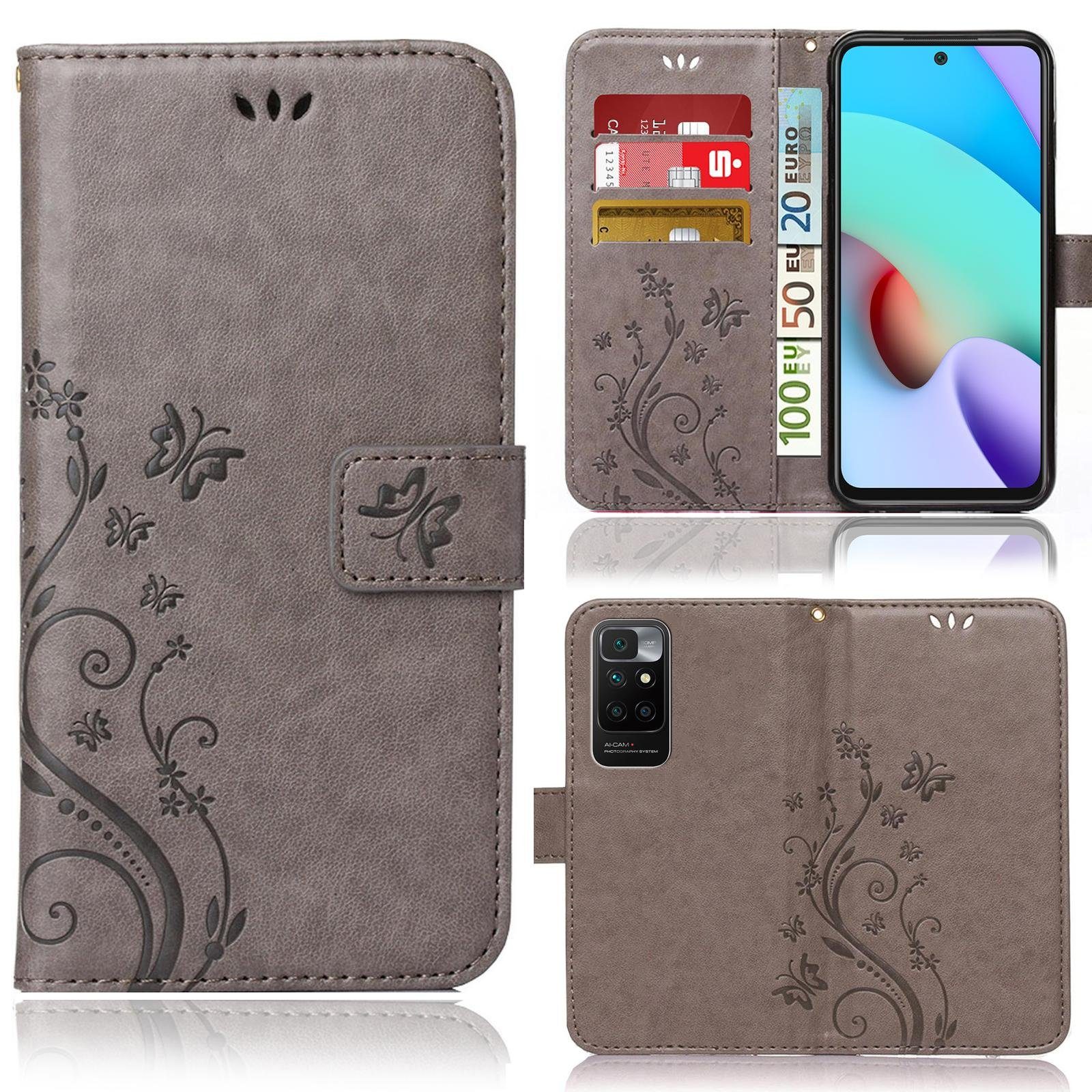 Numerva Handyhülle Bookstyle Flower Handytasche Schutzhülle für Xiaomi Redmi 10, Klapphülle Flip Cover Case Etui