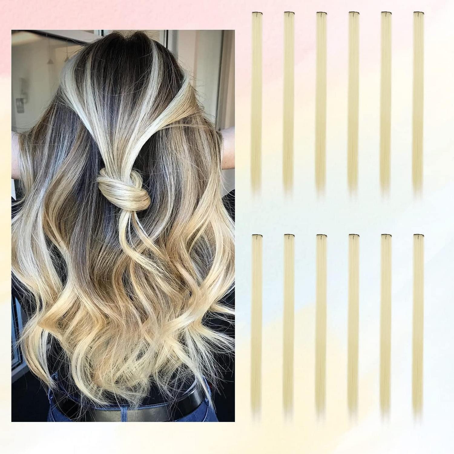 LuxusKollektion Kunsthaar-Extension Haarverlängerungen Clipin 55cm Bunt 12Stück Haarsträhnen Blond