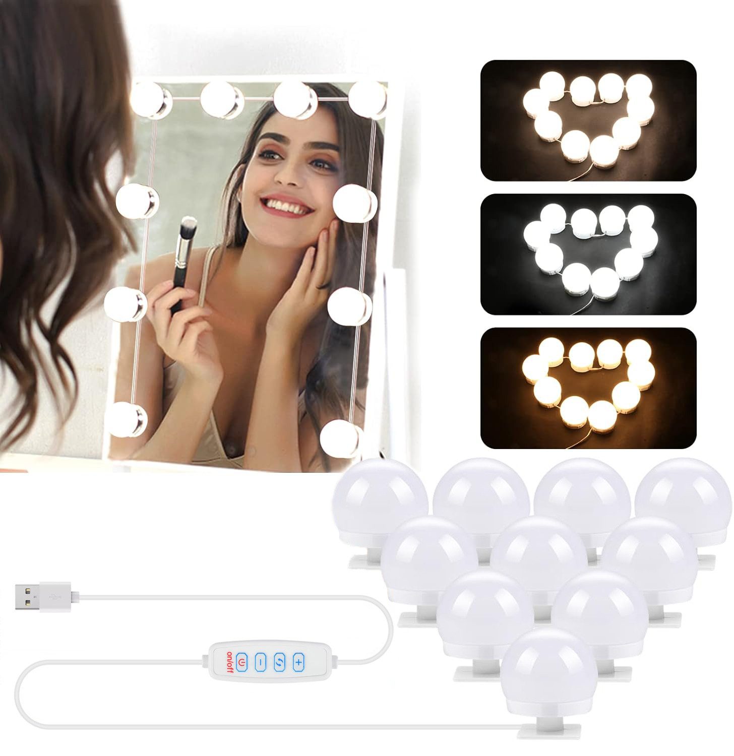 LED Spiegelleuchte LED-Spiegelleuchte Hollywood Style mit 3 Lichtfarben