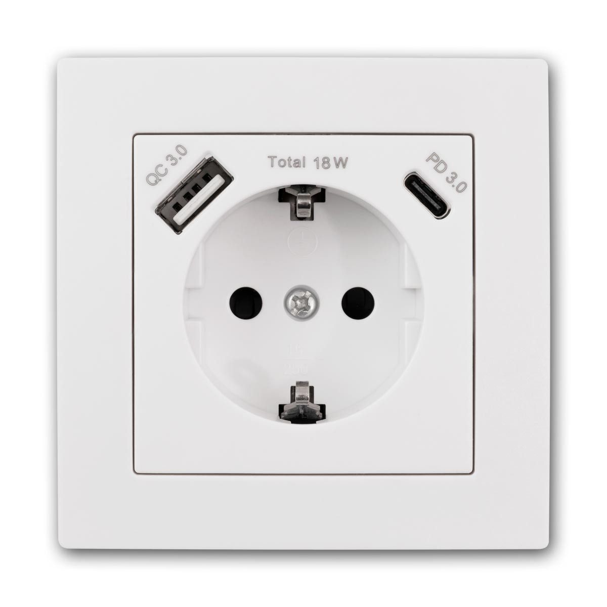 McPower Schuko-Stecker FLAIR Schuko-Steckdose weiß mit USB-C, m Rahmen