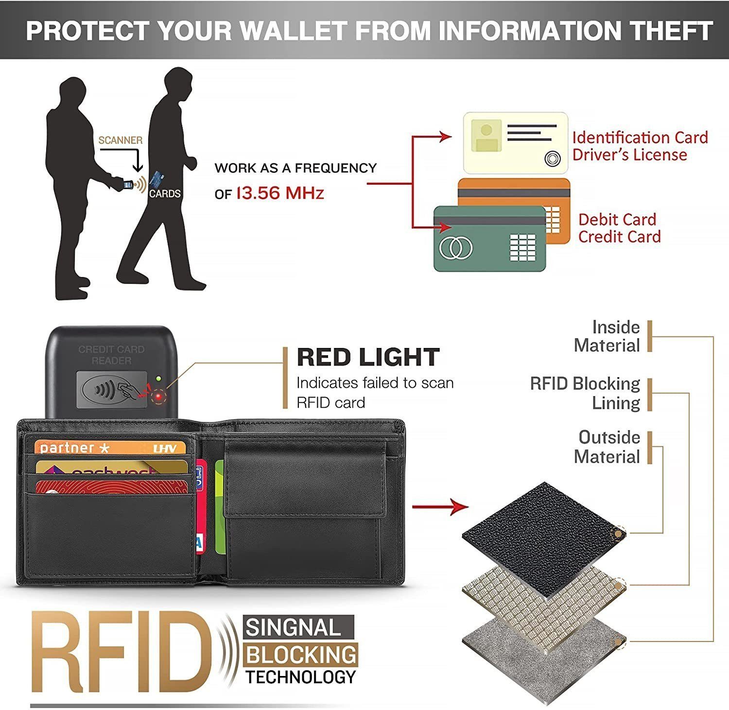 Geldbörse Herrenmode Herrengeldbörse Portemonnaie schwarzen aus Leder, aus Leder. TEEHON RFID reinem