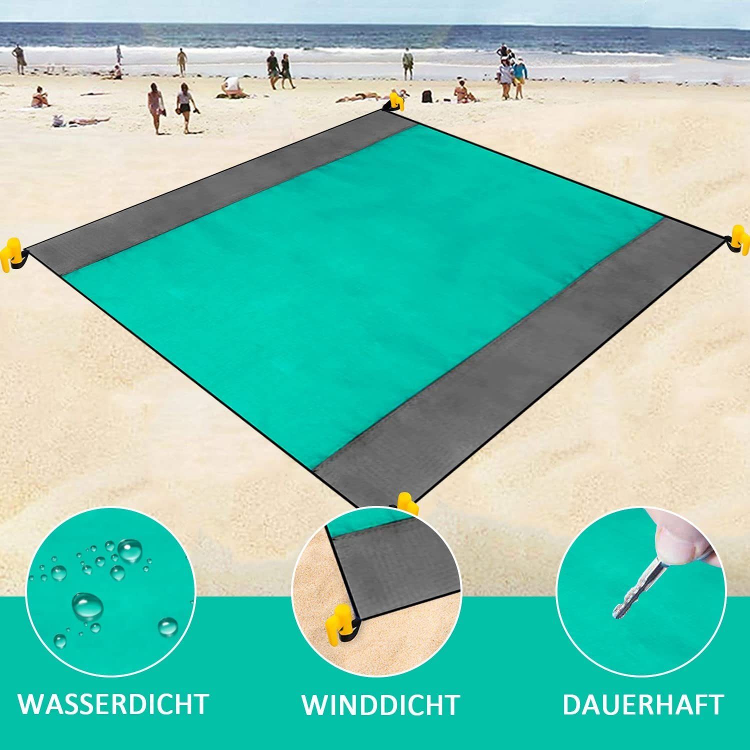Stranddecke Picknickdecke Sandfreie Strandmatte Wasserdicht Leicht 210 x 200 cm 