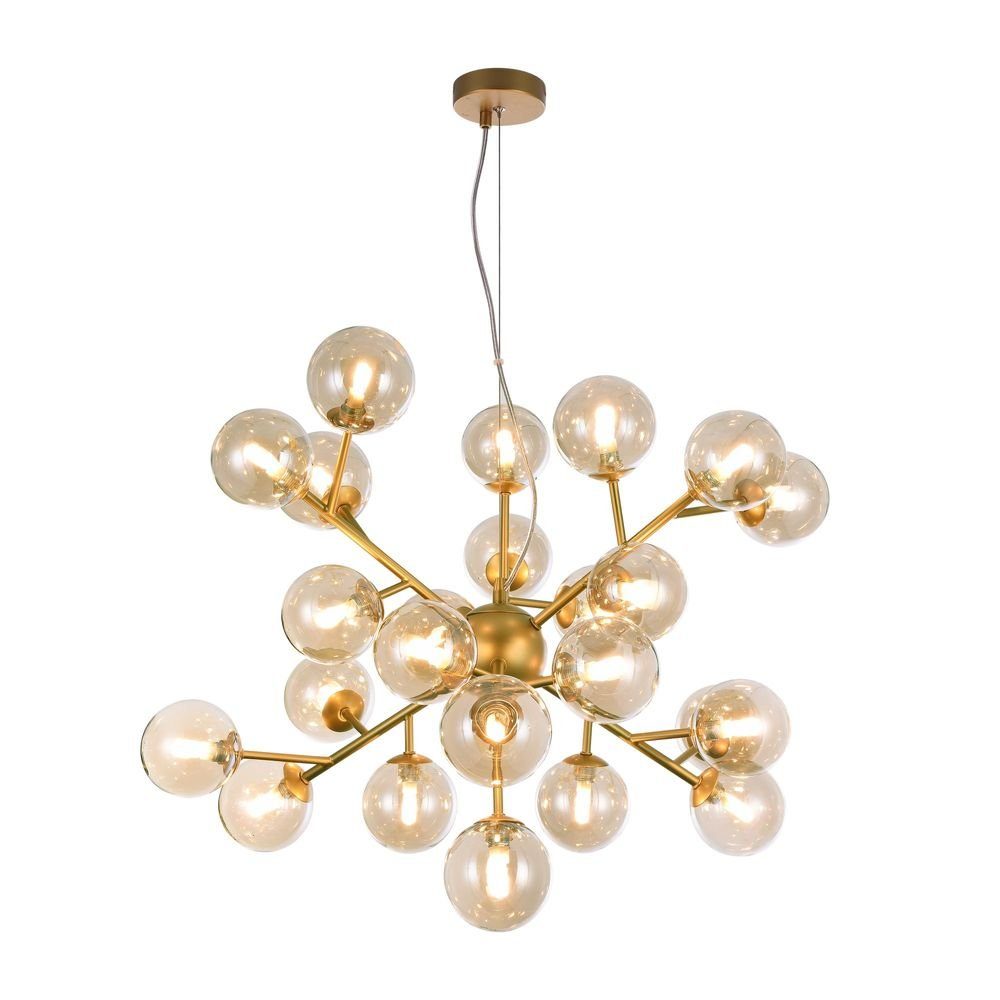 Licht-Trend Pendelleuchte Glamouröse Hängeleuchte Glob Ø 65cm farben 24 x Rauchglas Gold, Rauch
