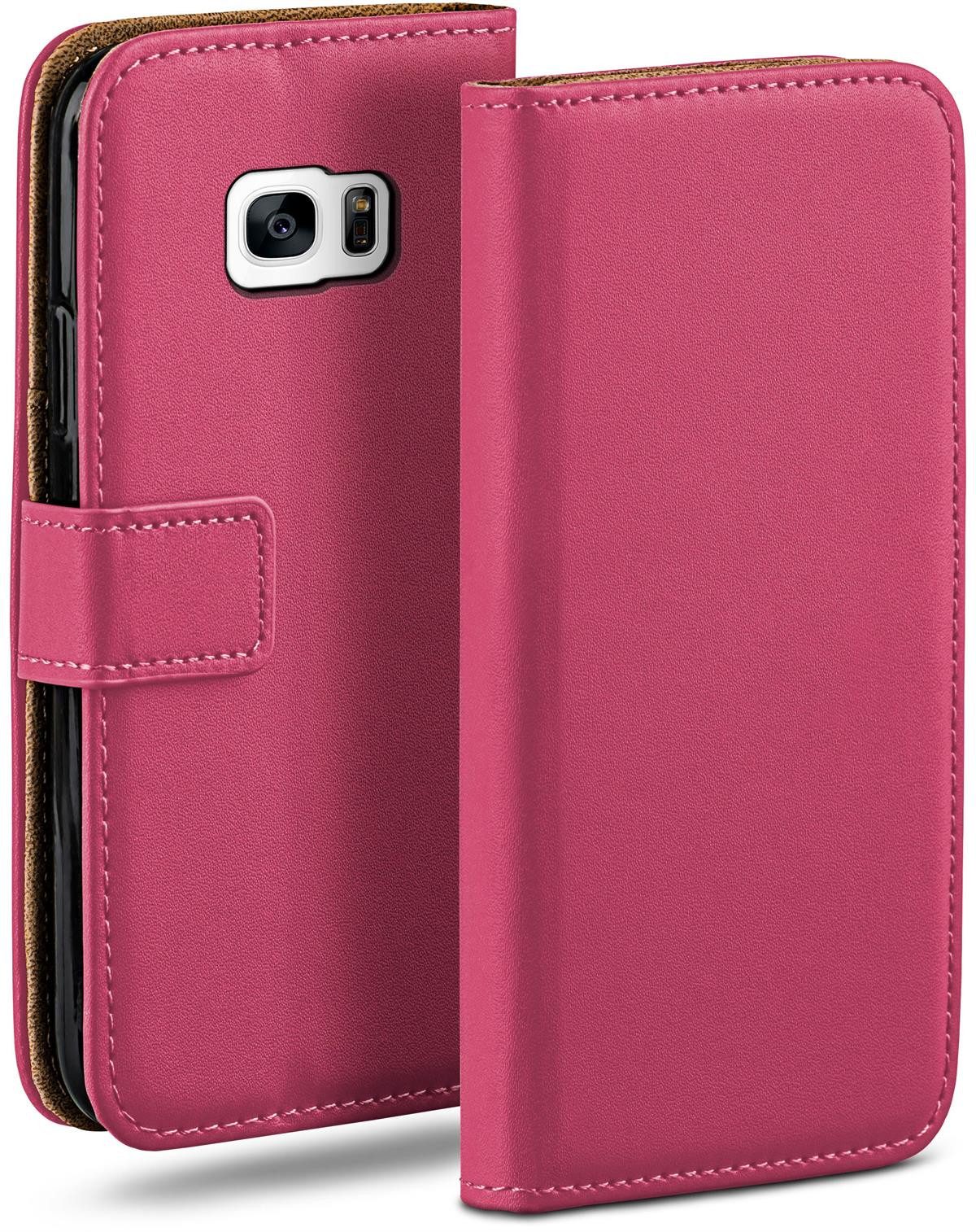 moex Handyhülle für Samsung Galaxy S7 Edge Hülle Klappbar Book Case Pink 5,5 Zoll, Klapphülle Kartenfach Flip Cover Handytasche Leder Optik Schutzhülle