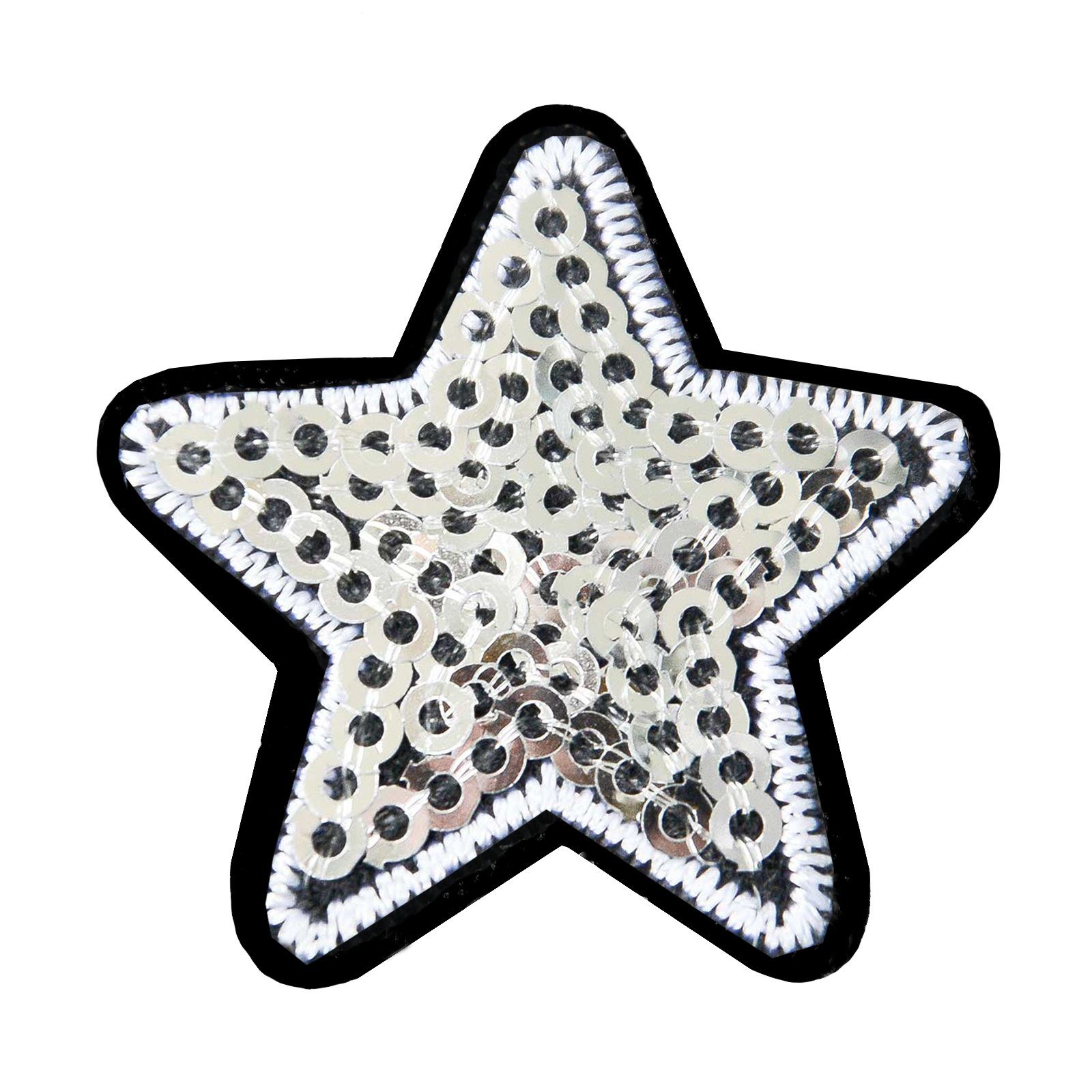 maDDma Patchies 10 Pailletten Aufbügler, Aufnäher Stern 35mm, Farbwahl, 100% Polyester, silber