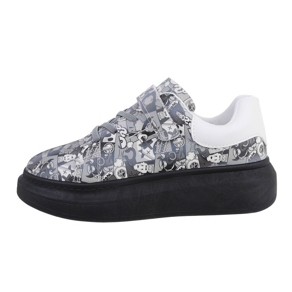 Ital-Design Kinder Low-Top Freizeit Sneaker Flach Freizeitschuhe in Grau