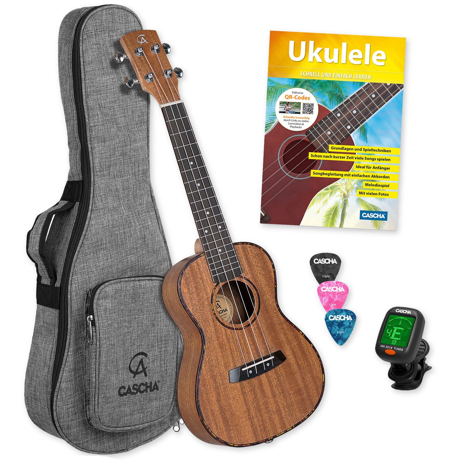 Cascha Ukulele Cascha Ukulele HH-2036 Konzert Ukulele Set, Ukulele, 1-St., Ukulele, Konzert Ukulele mit Tasche, Stimmgerät, Buch und 3 Plektren