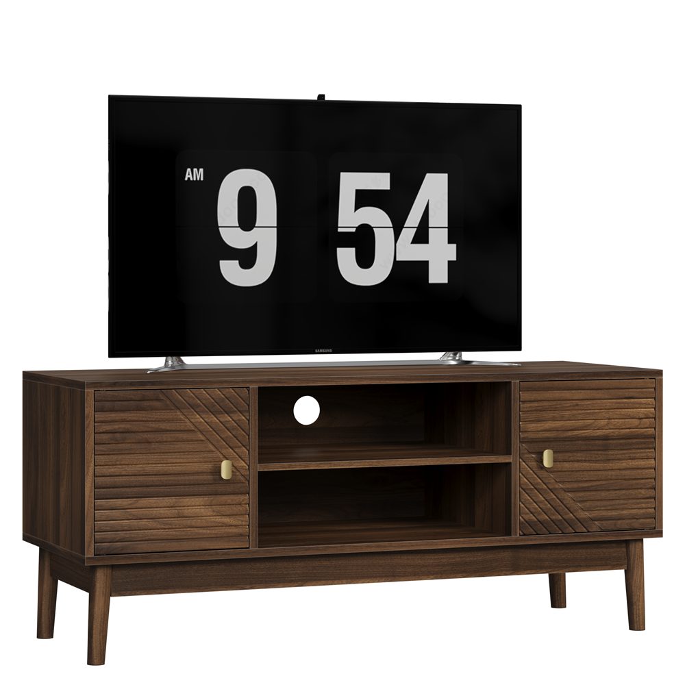 OKWISH TV-Schrank TV-Ständer,Entertainment-Center mit Stauraum (110 cm TV-Ständer im Mid-Century Modern Stil für 32/45 Zoll Fernseher, mit Stauraum, Kabelmanagement und Soft-Close-Türen) mit Stauraum