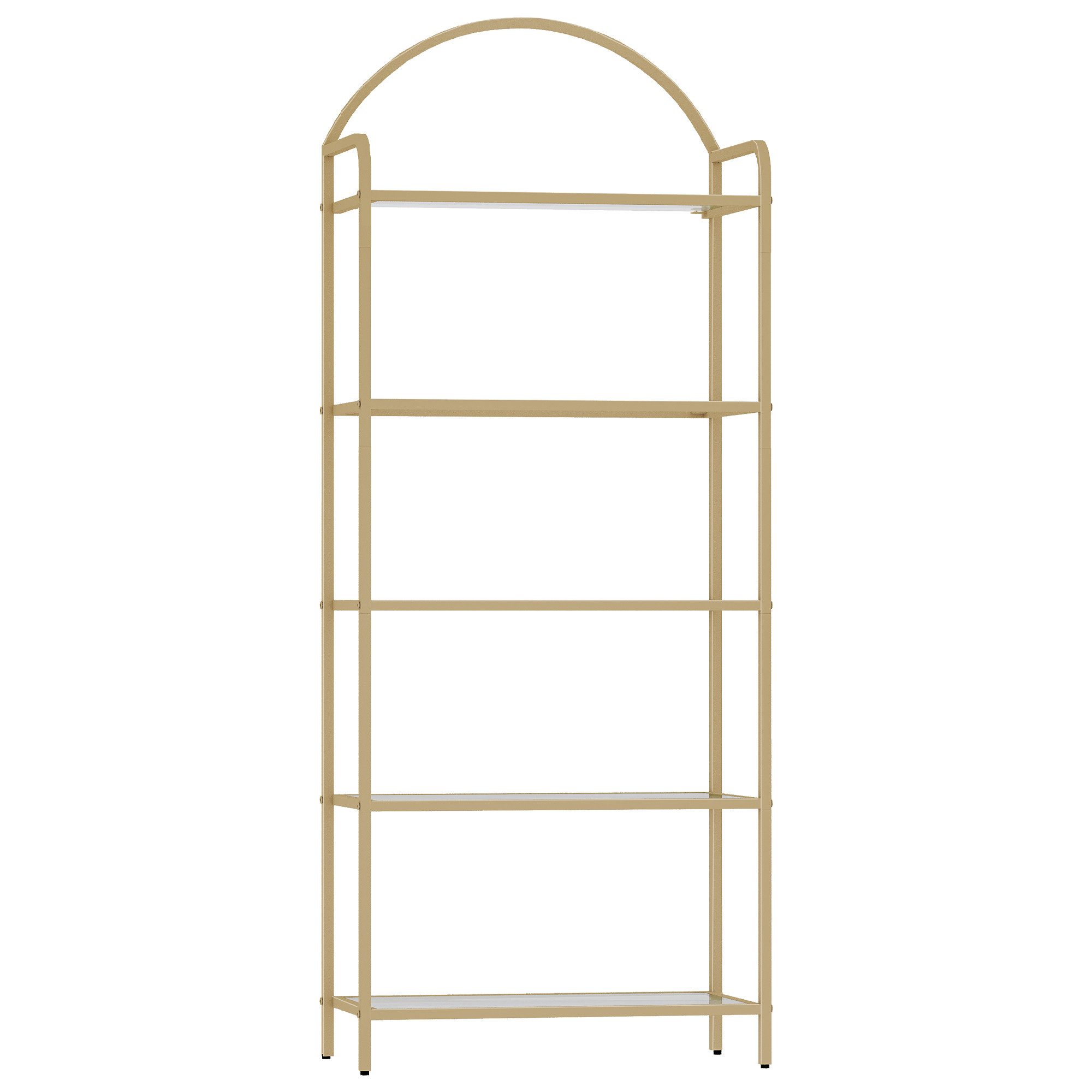 HZUANERI Regal Bücherregal schlankes Regal aus gehärtetem Glas, 30T x 60B x 150Hcm, mit 5 Ablagen, Stahlrahmen, für Schlafzimmer, Badezimmer, Heimbüro