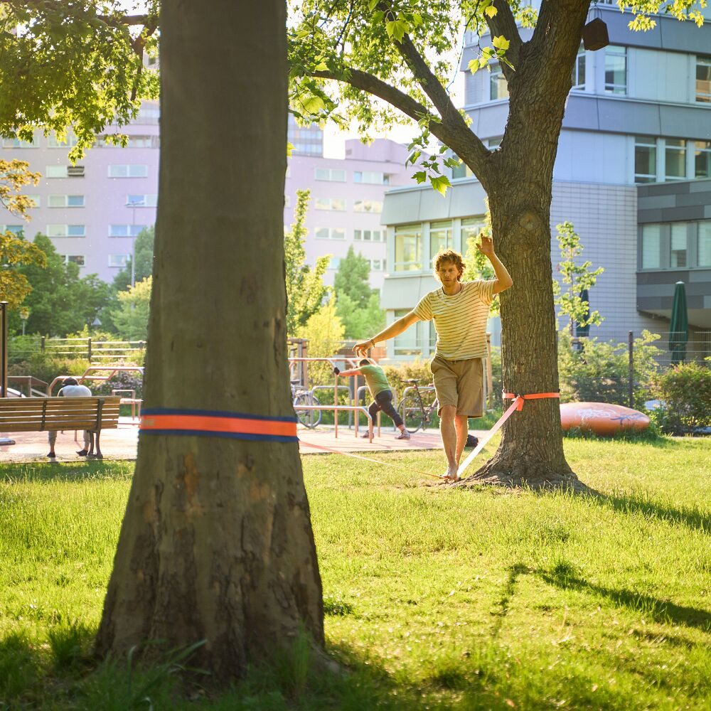 Sport-Thieme Slackline Slackline-Set Balance, Komplett-Set mit Baumschonern und Beutel